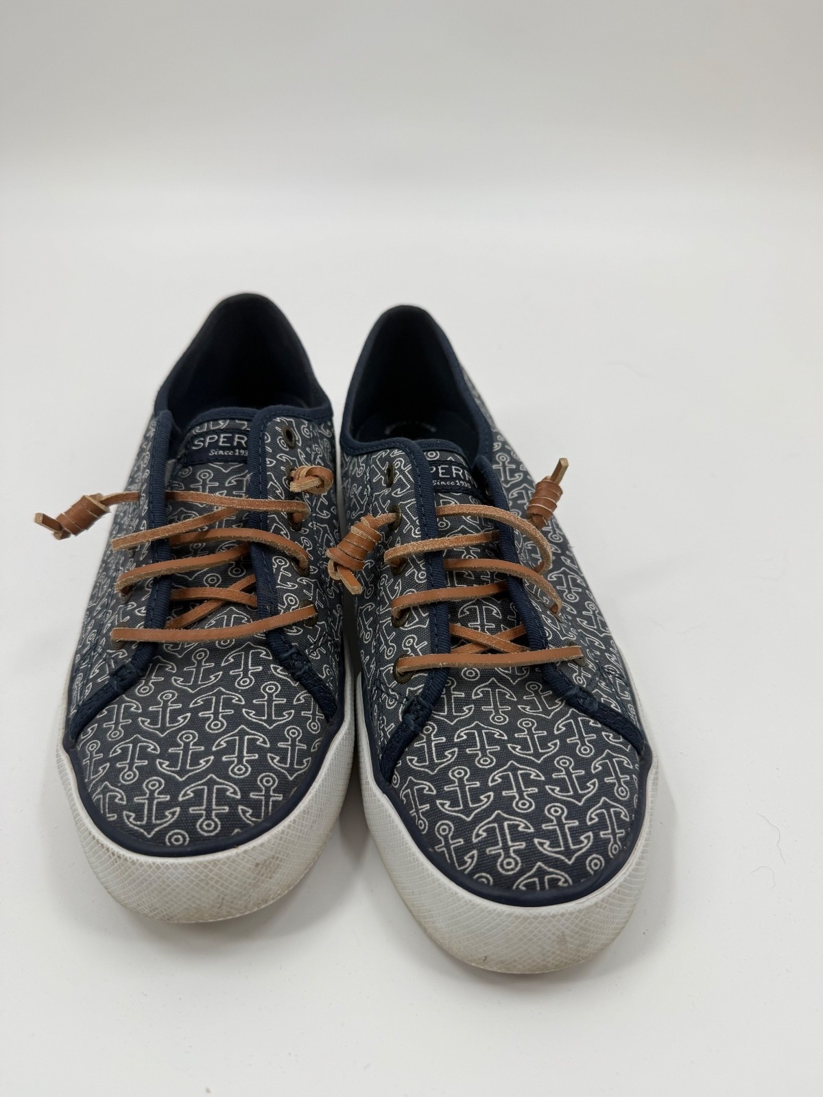 Sperry Crest Vibe Navy Anchor Print Canvas Sneakers Women’s Size 9M