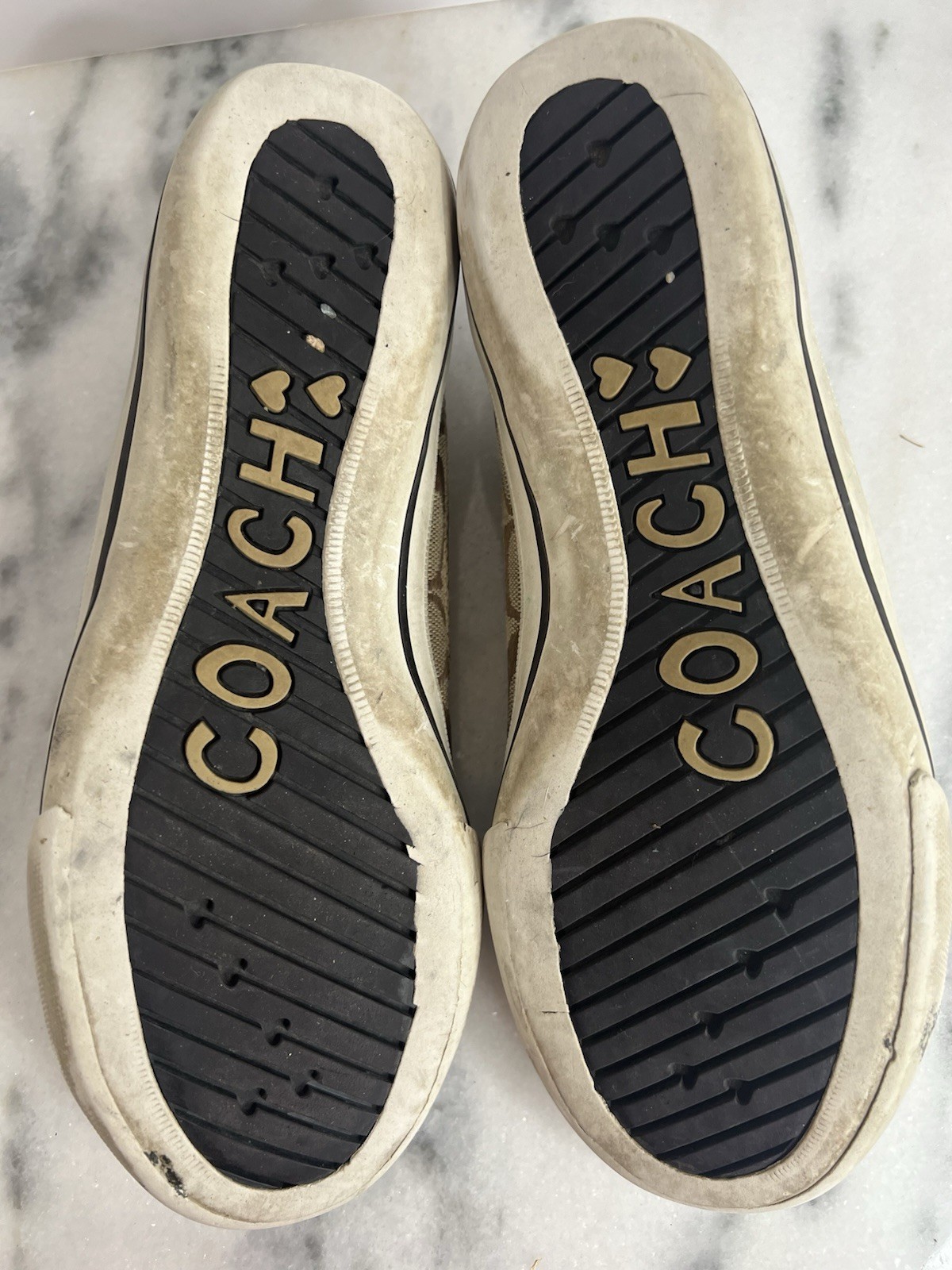 Coach Bev Laceless Women’s Sz 6.5 Sneakers Brown/Tan Q586 Signature Poppy