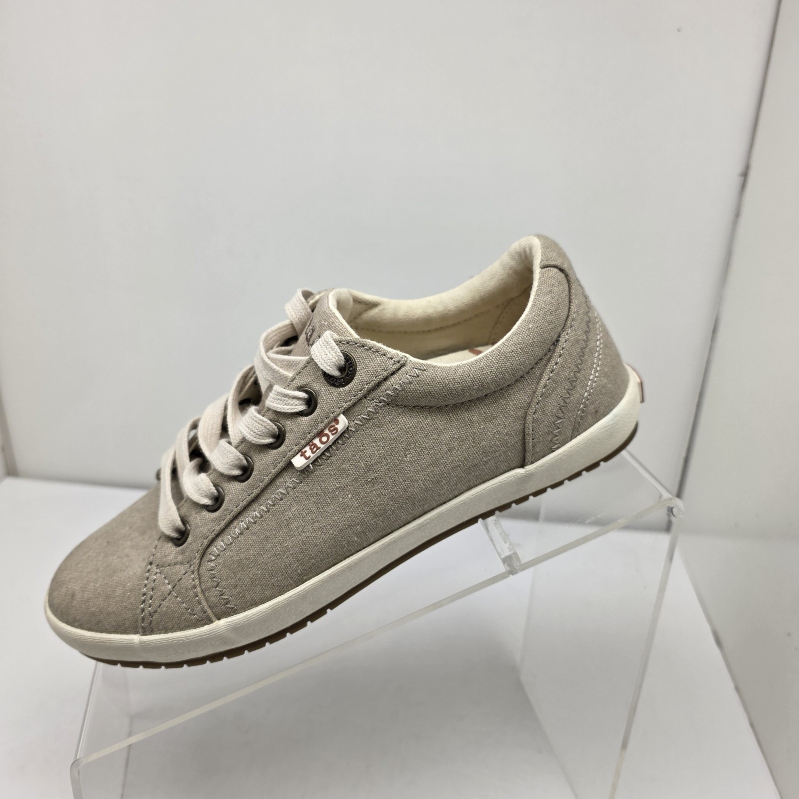 Taos Shoes Womens Star Tan Khaki Wash Canvas Comfort Sneakers Size 6.5 W Wide