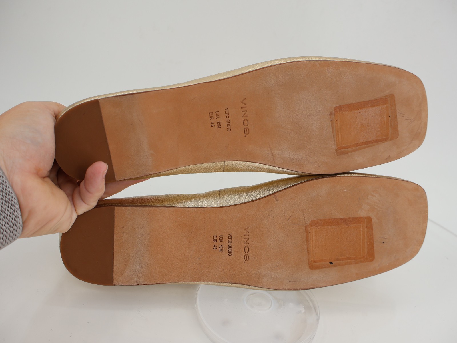 Vince Leah Ballet Flats Size 13 Gold Metallic Leather Square Toe Slip On Comfy