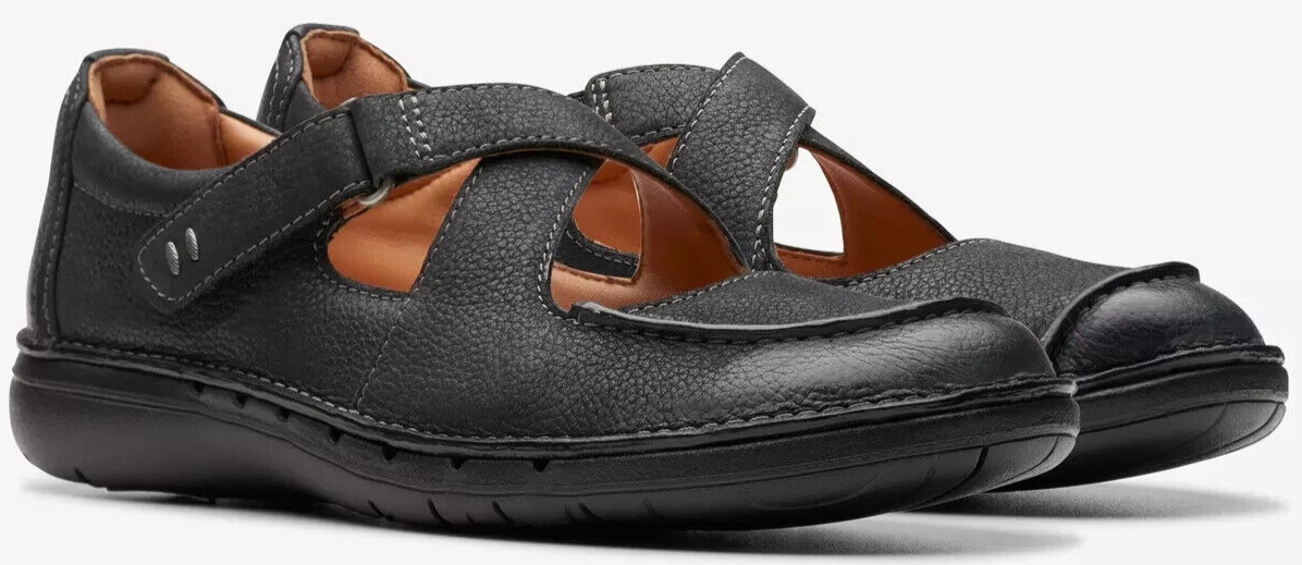 Clarks Womens Un Loop Strap Mary Jane Black Leather 26174970