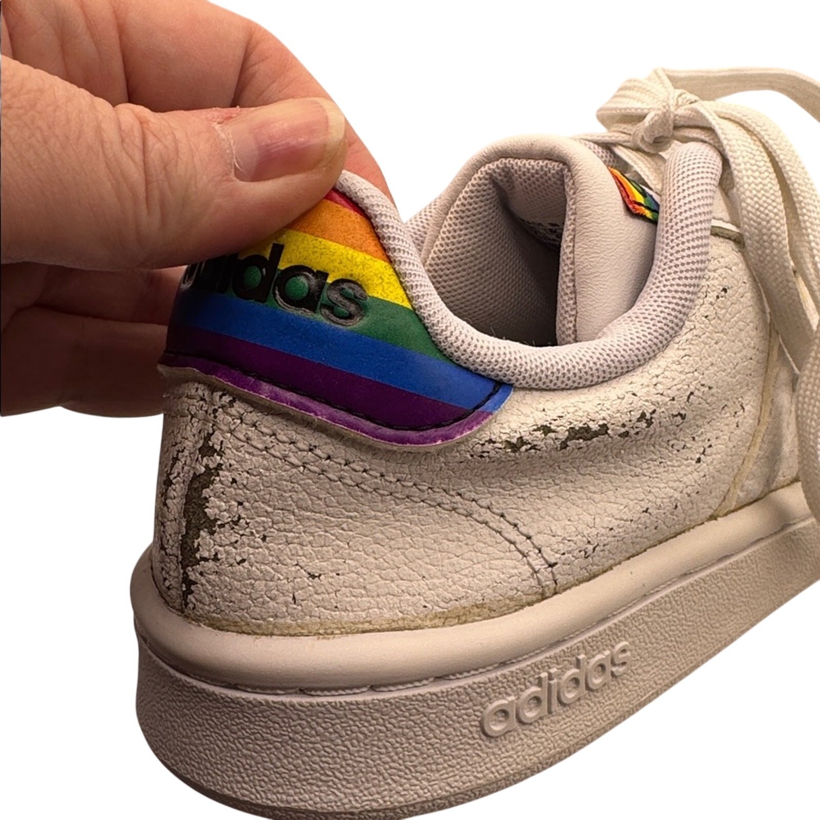 Adidas Grand Court Pride Sneakers White Rainbow Heel Women’s Size 7.5 Cloudfoam