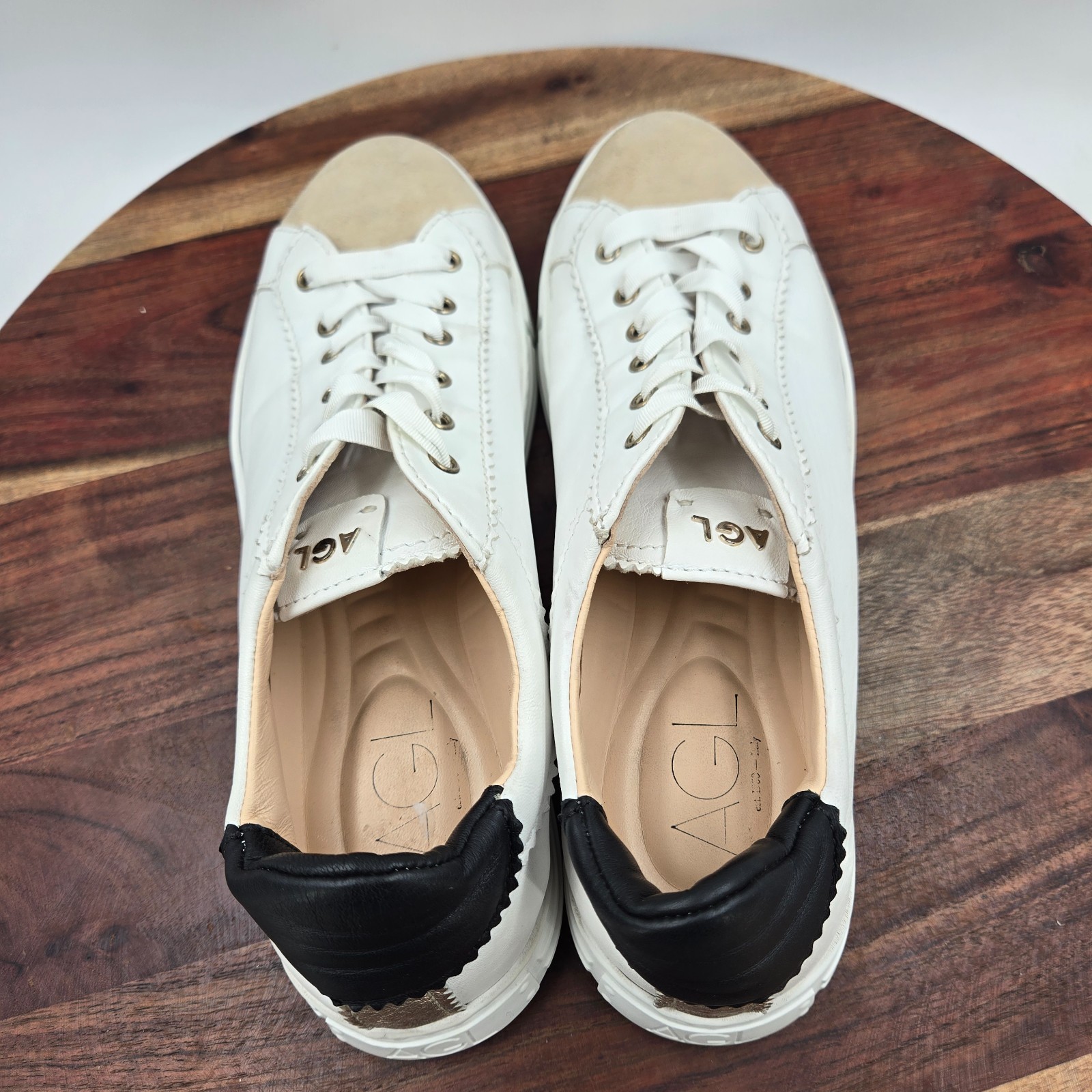 AGL Sade Shoes Womens 41.5 / 11.5 White Tan Suede Leather Low Top Casual Sneaker