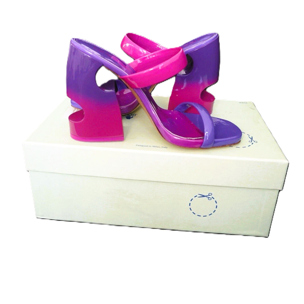 Off-White Shade Meteor Ombré Patent Leather Mules Sandals Pink Purple