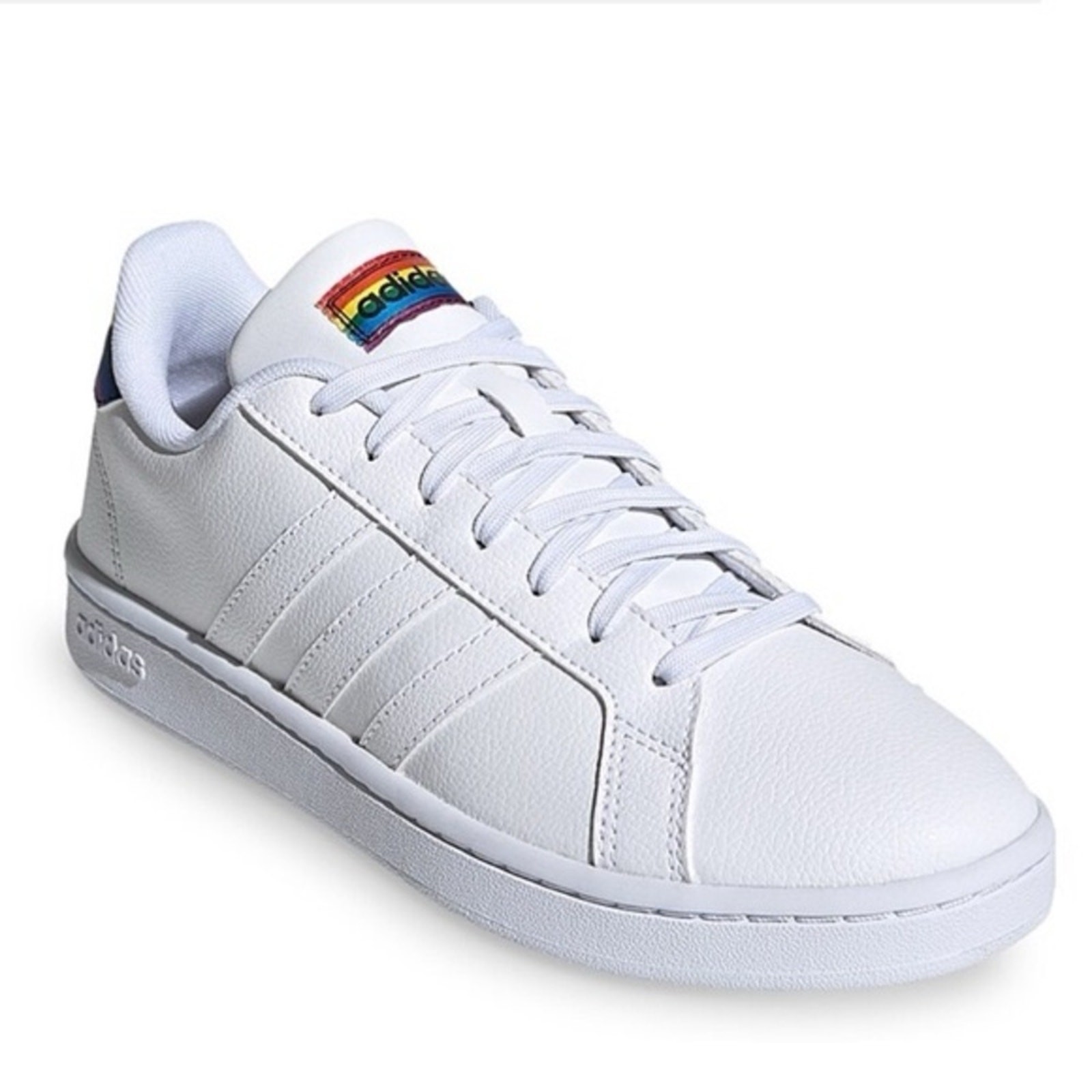 Adidas Grand Court Pride Sneakers White Rainbow Heel Women’s Size 7.5 Cloudfoam