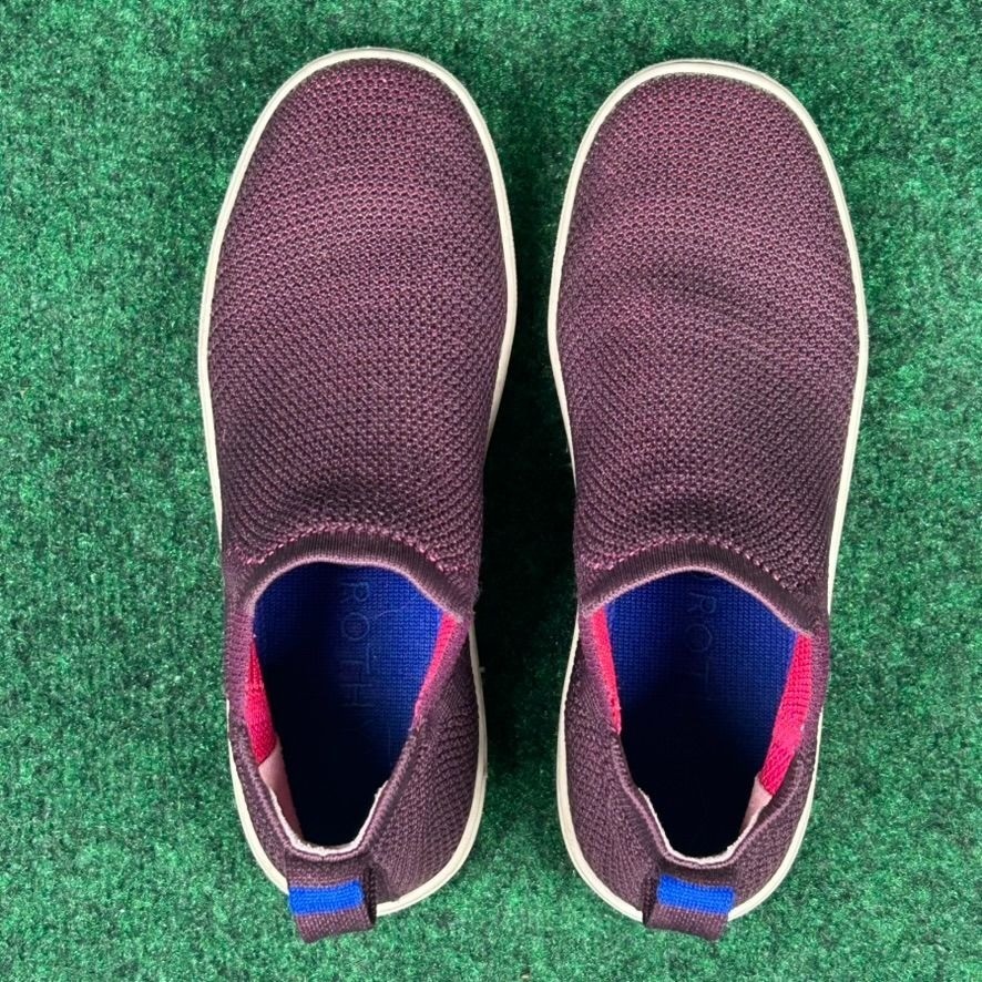 Rothys Sustainable Knit Chelsea Slip On Ankle Sneaker Womens 6.5 Plum White