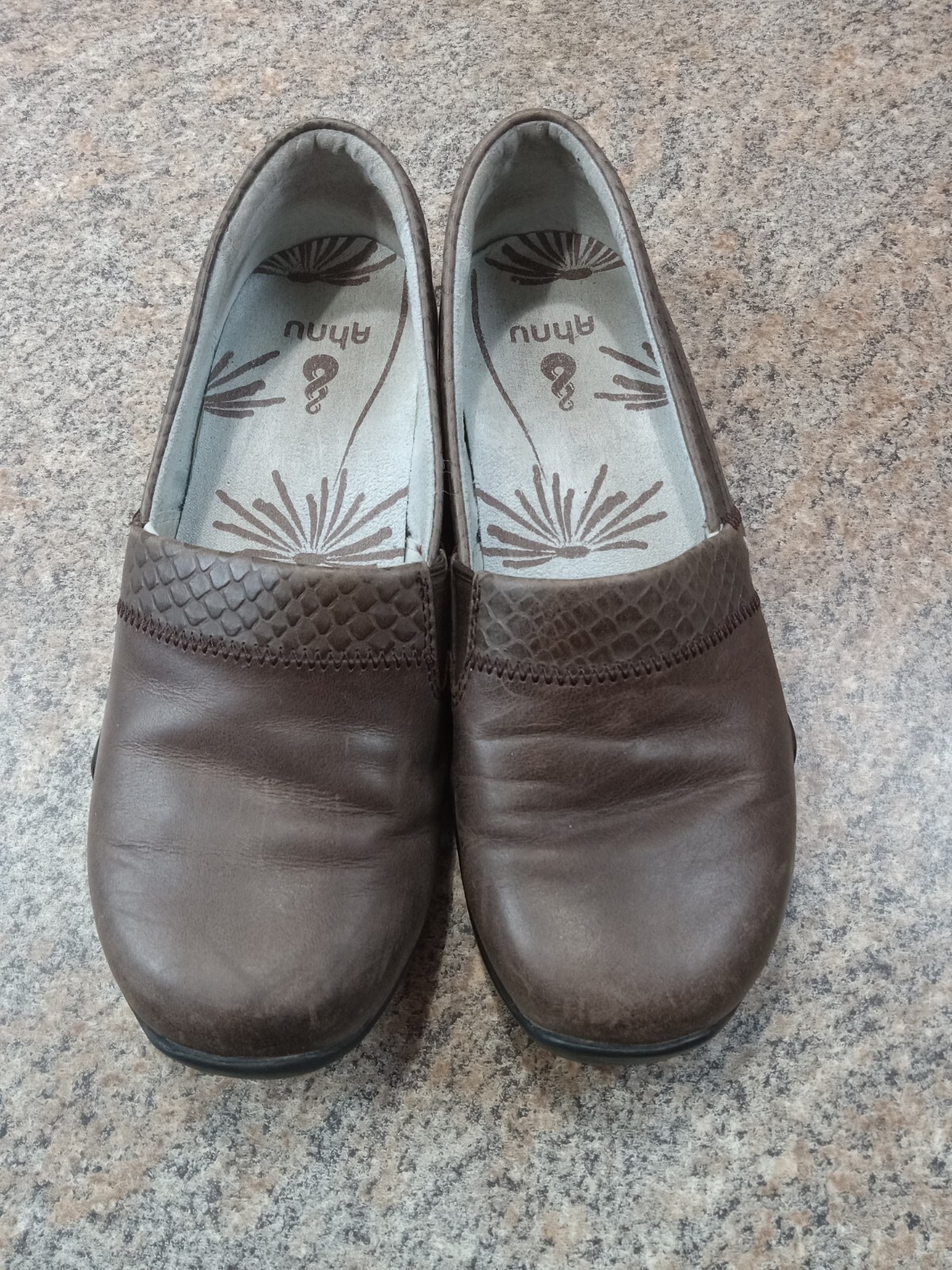 Ahnu Jackie Womens 6.5 Slip On Loafers Shoes Brown Leather Reptile Comfort Shoe