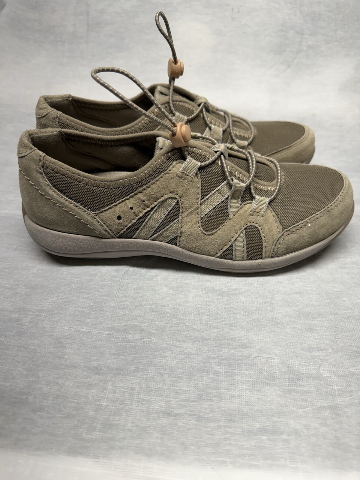 Earth Origin Women’s Khaki Leather/Fabric Shoes Drawstring Breathable Size 7.5M