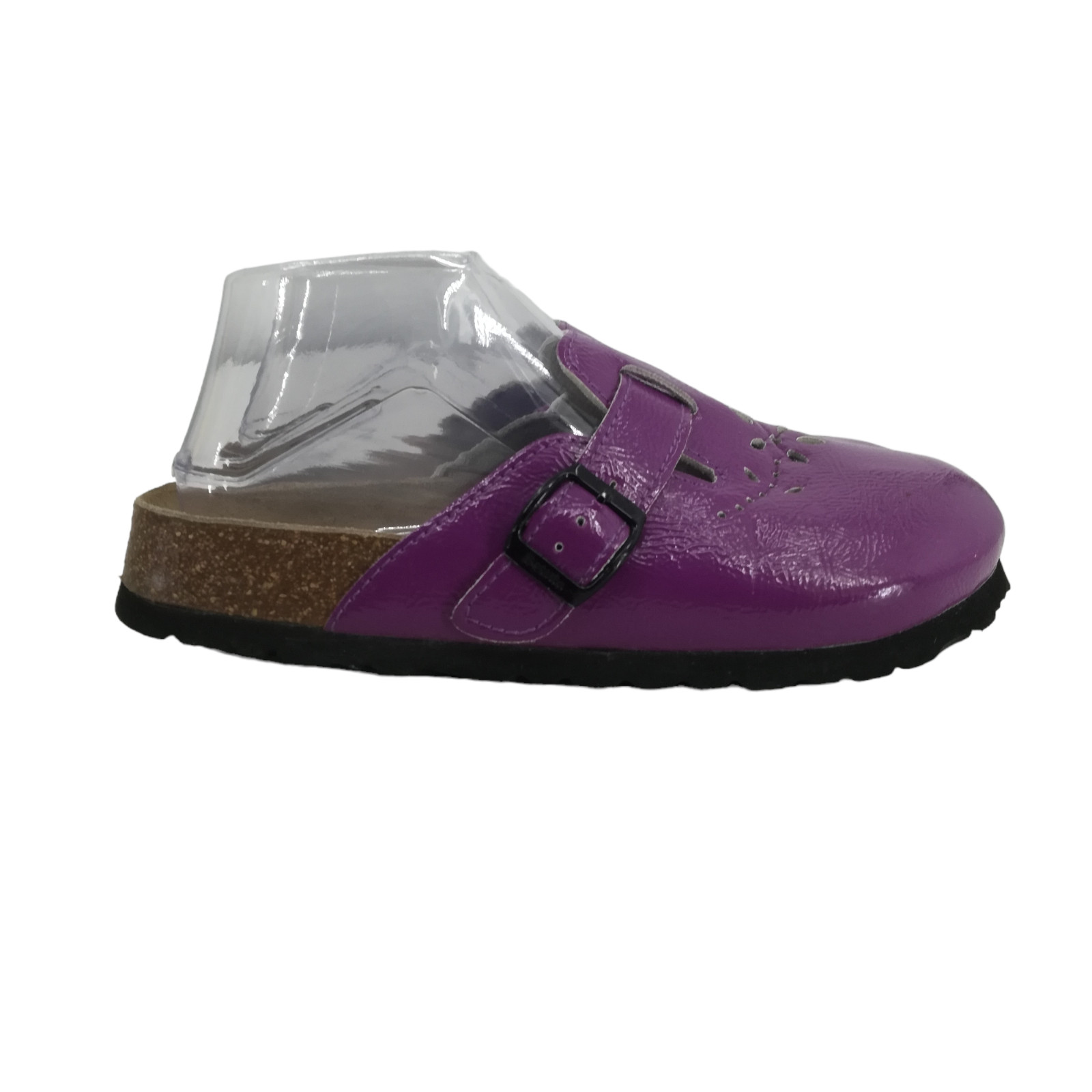 Betula Birkenstock Purple Slip On Leather Clogs Size 38 US 7 Flower Perforated