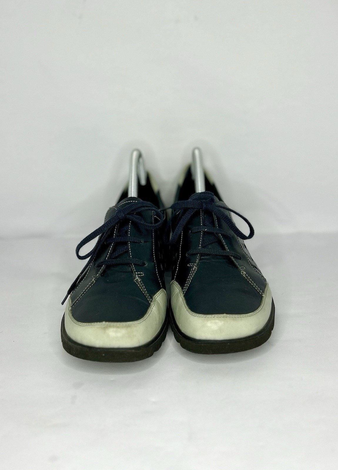 Ara Soft Womens 10 Navy Perforated Leather Sneakers Luftpolster Comfort Shoes