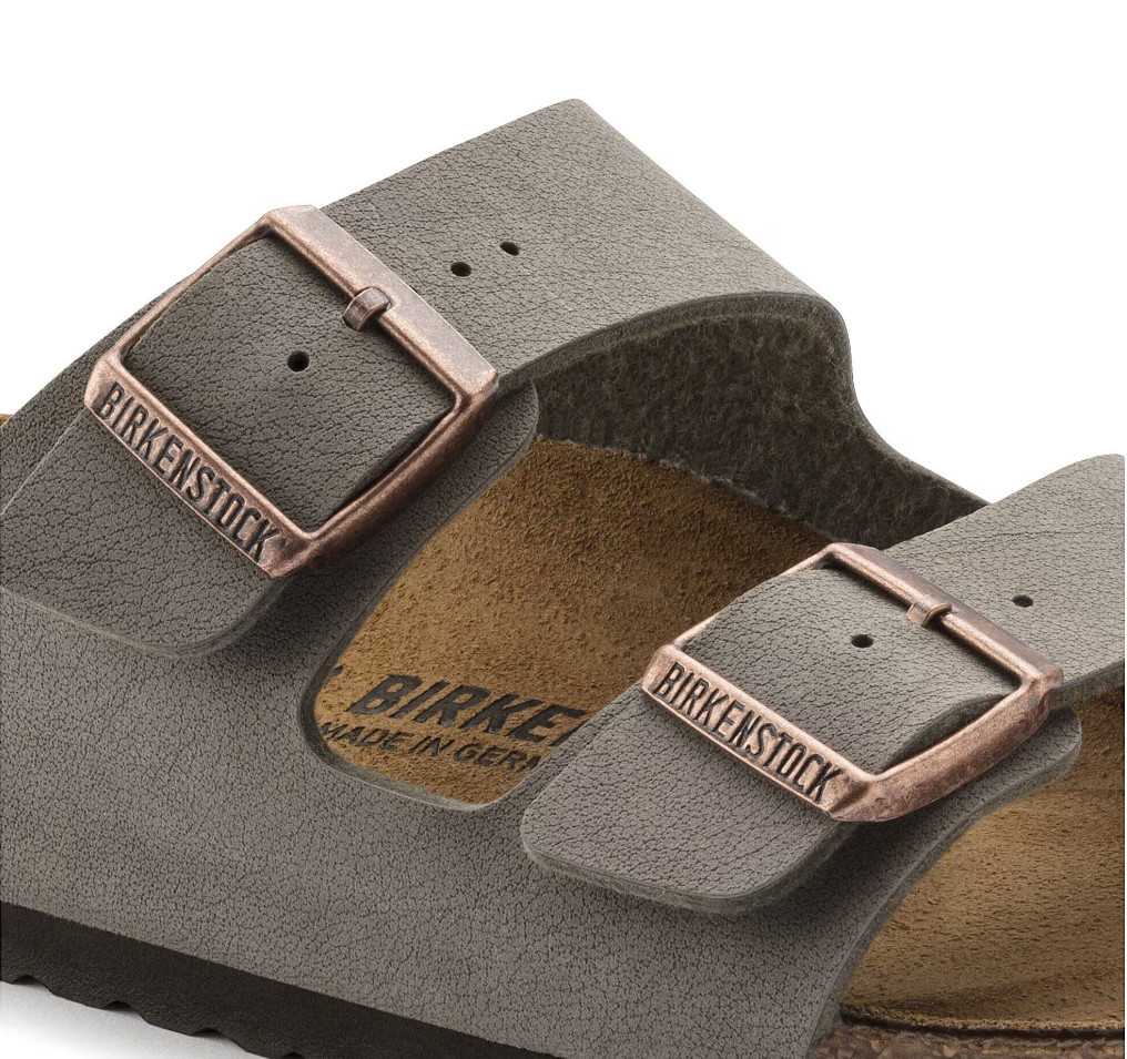 Birkenstock Arizona Birkibuc Leather in Stone Two-Strap Unisex Comfort Sandals
