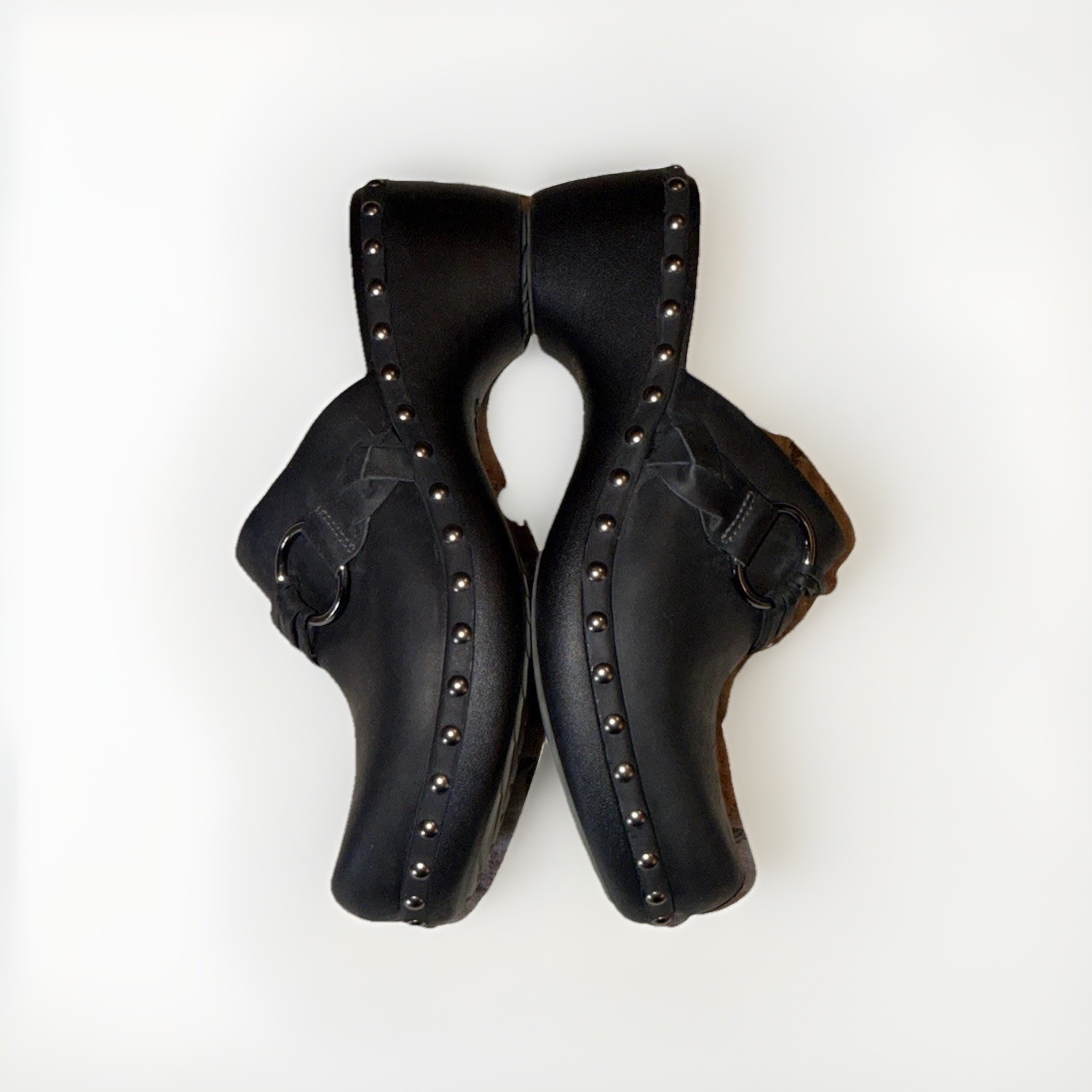 Ecco Black Leather Studded Chunky Clogs Mules Women’s Size 41 (10/10.5)