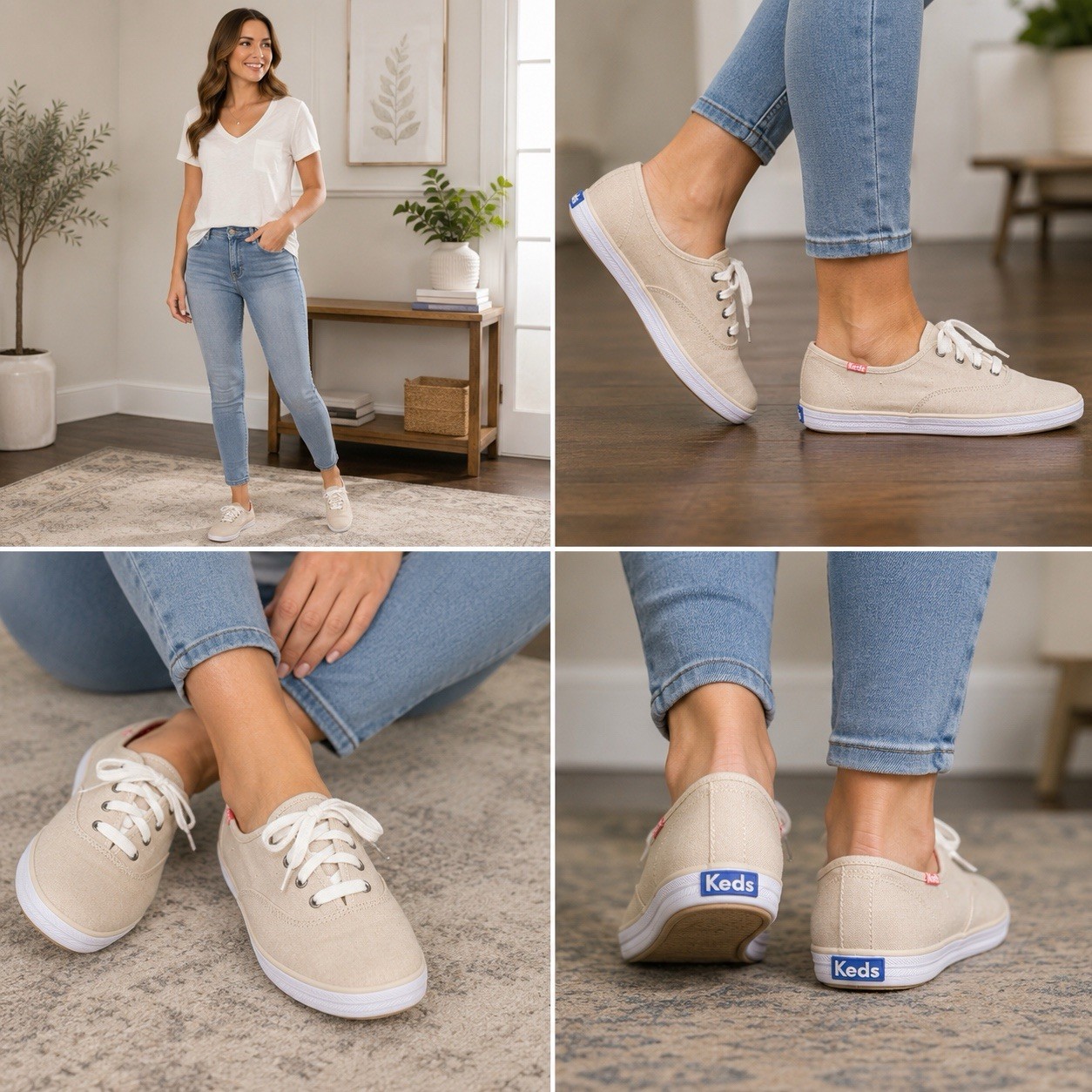 Keds Champion Chambray Tan Canvas Sneakers Women’s Size 7M Lace Up Casual