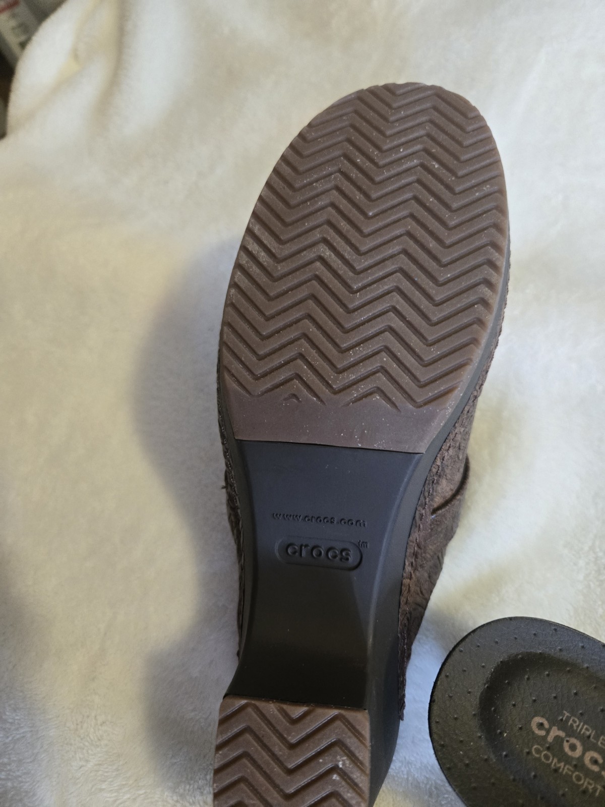 Crocs Sarah Tooled Clogs Brown Floral Textured Block Heel Boho Size 7W