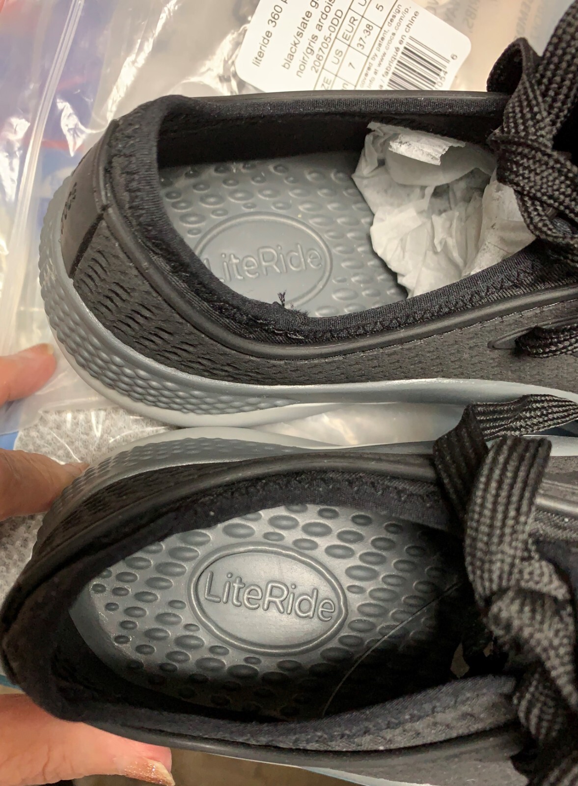 Crocs Women’s Sneakers Literide 360 Pacer Lace Up Tennis Shoes Sz 7 Black/Slate