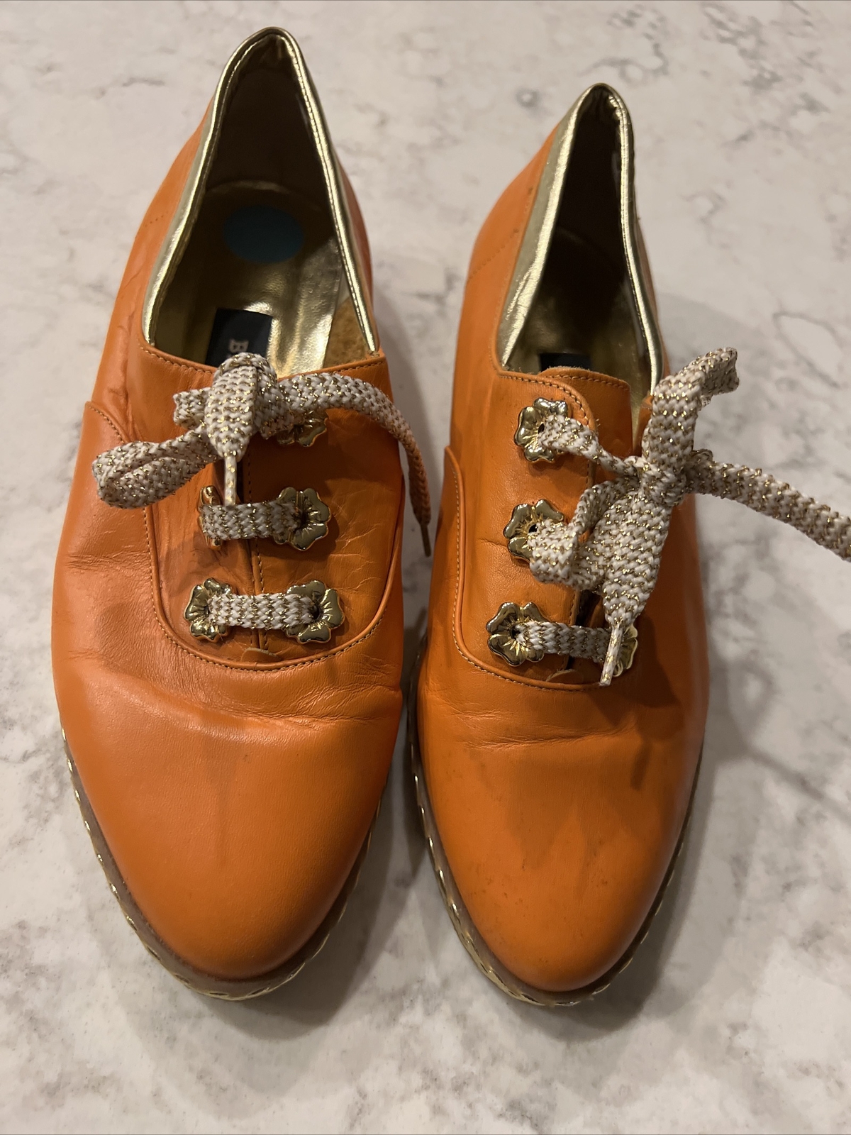 VINTAGE BALLY JALLUT Orange Leather Gold Trim Flats Sneakers Sz 6 M