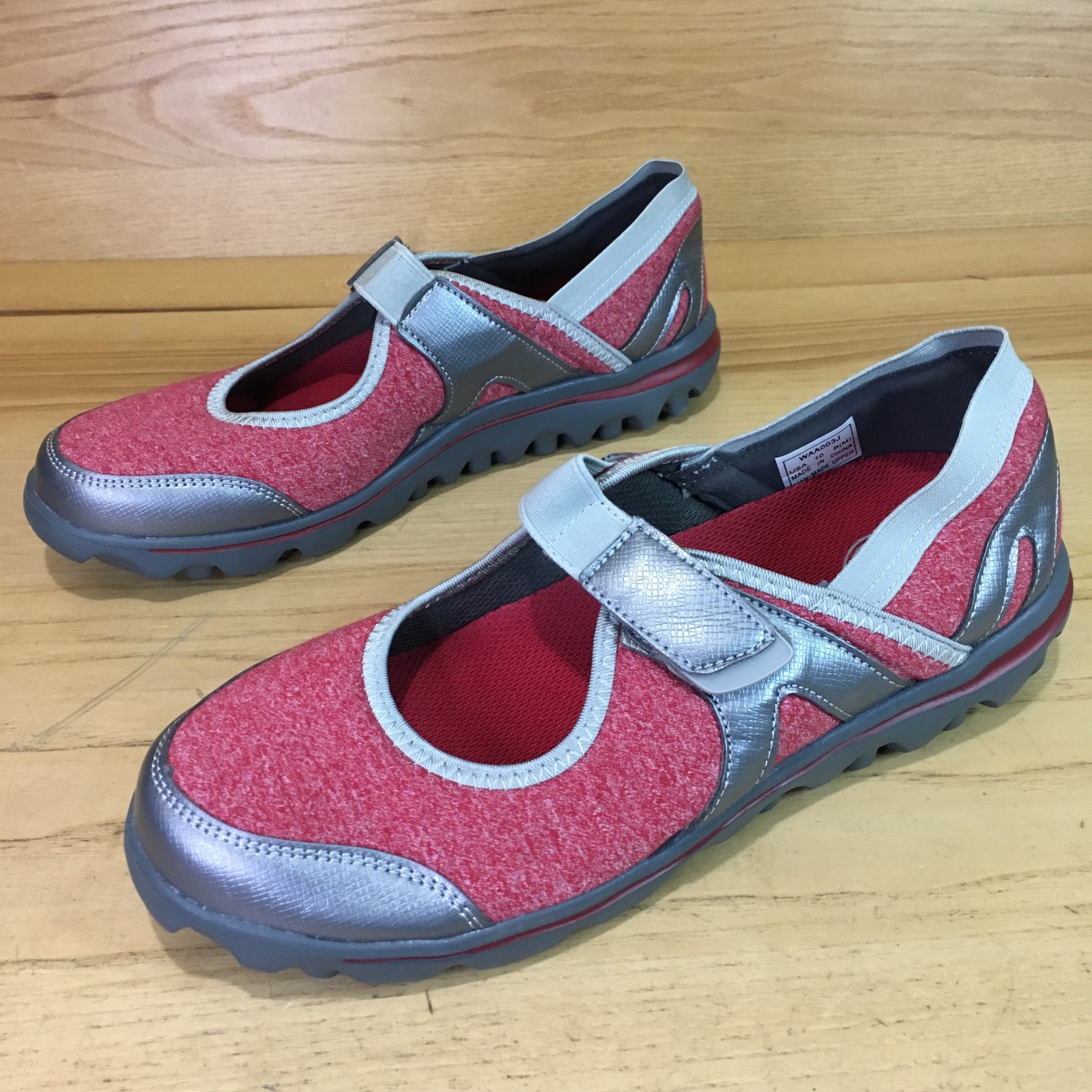 Propet Onalee Red / Silver Stretch Jersey Mary Jane Diabetic 10 B (M)