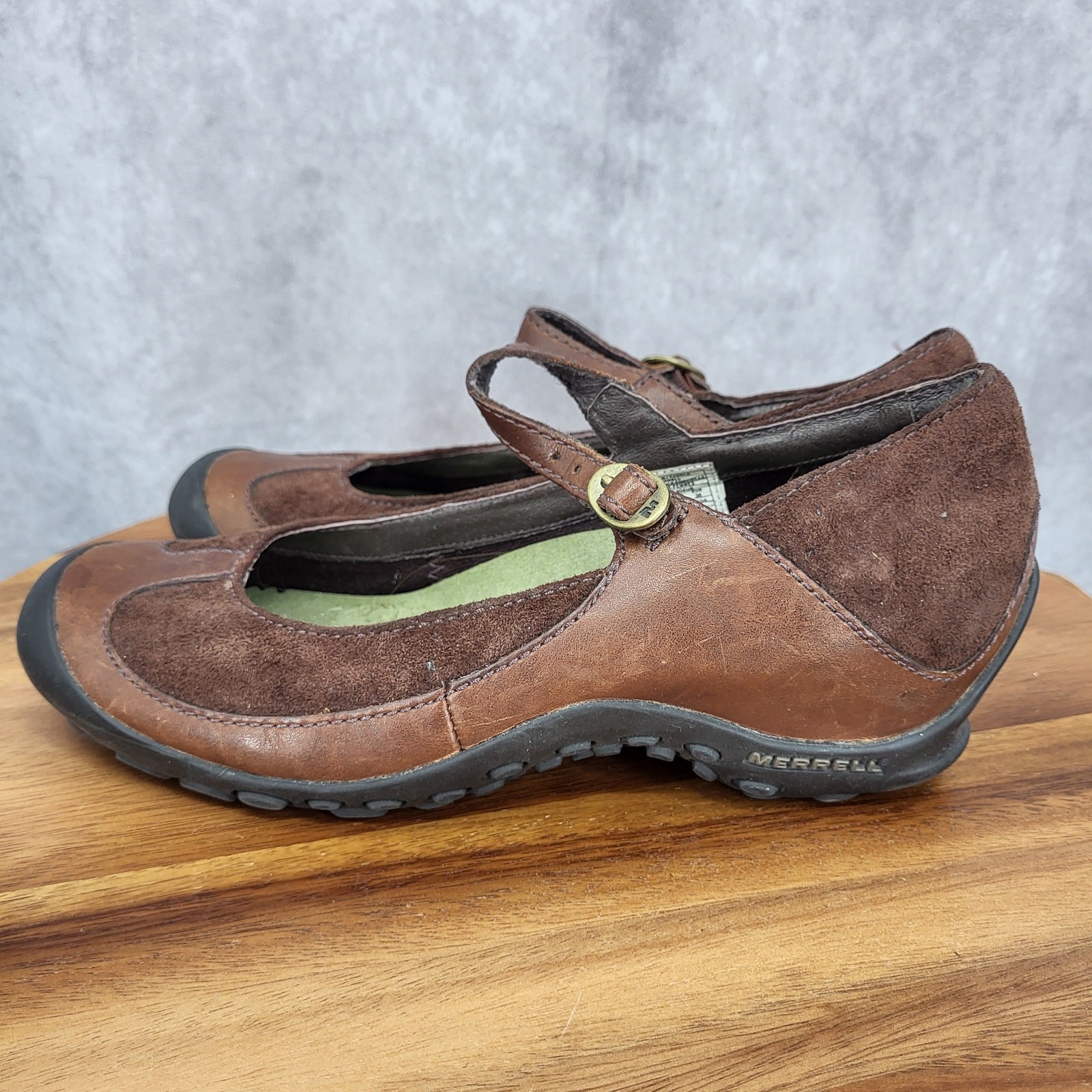 Merrell Mary Jane Shoes Womens 7.5 Brown Leather Plaza Saddle Comfort Shoes