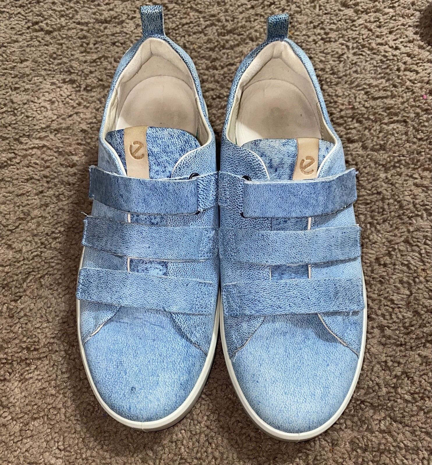ECCO Soft 8 3-Strap Blue Women’s Size 10 Shoes EU 41 Denim Hook Loop Comfort
