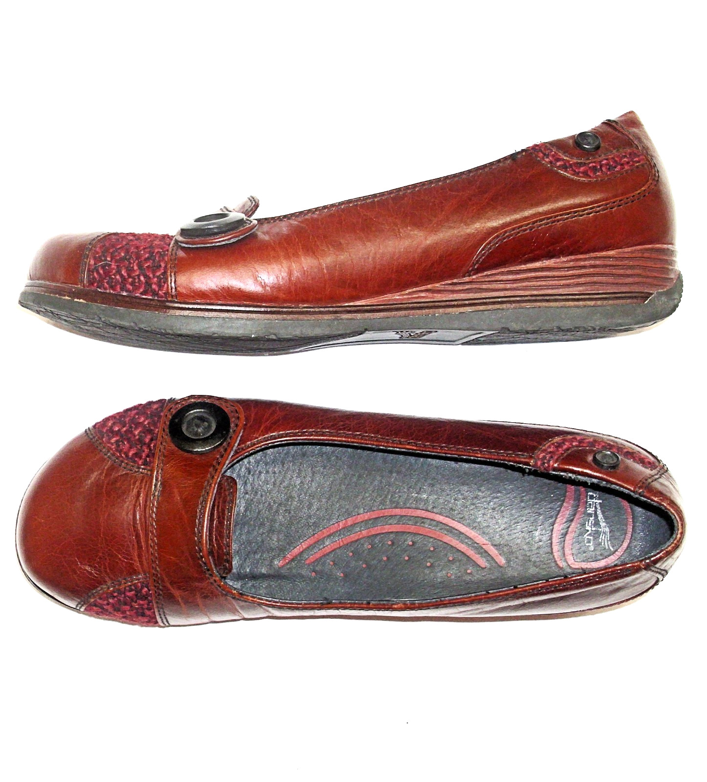 DANSKO Pam Button 9.5 -10 / 40 Burgundy Leather Wedge Strap Slip-On Loafer Shoes