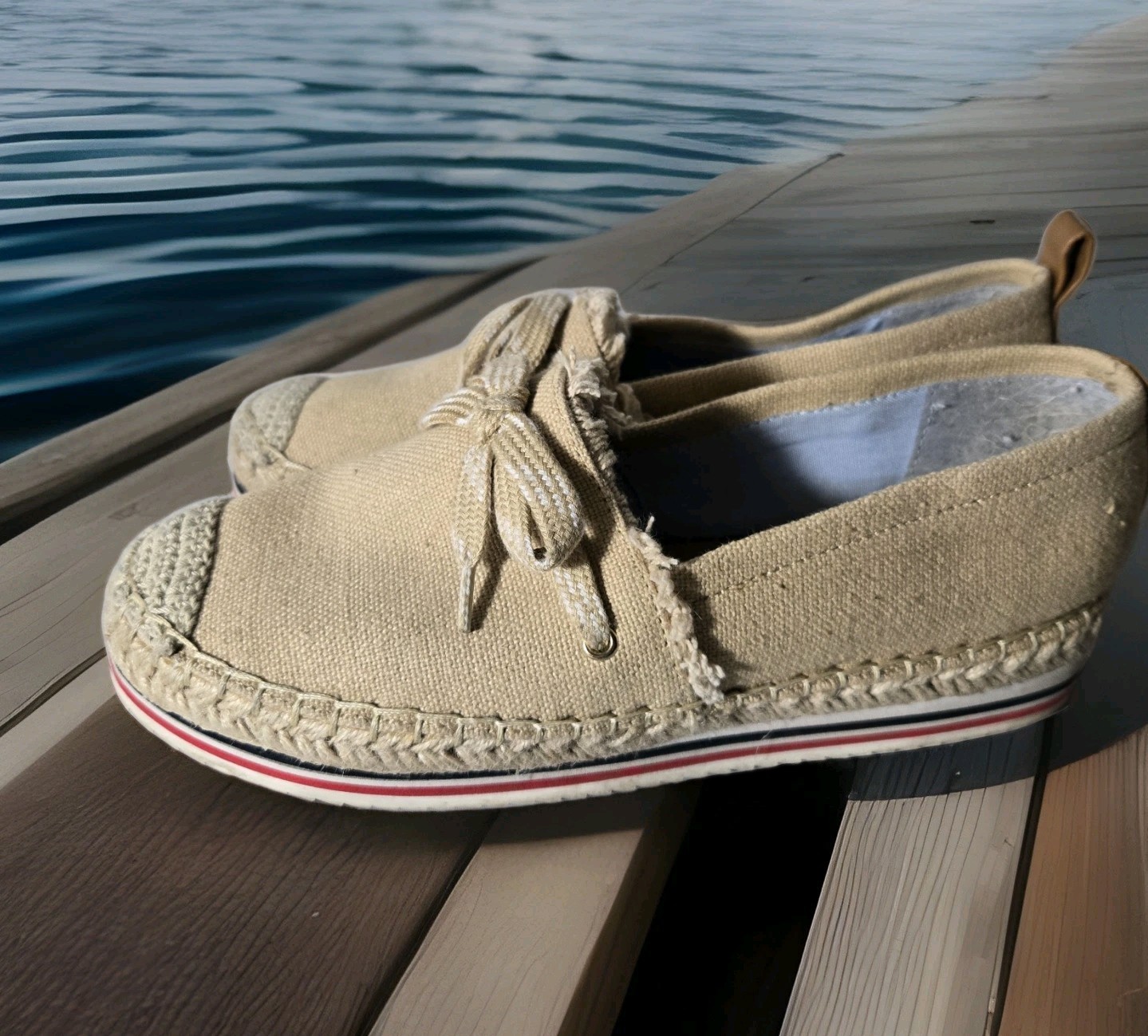 Tommy Hilfiger Espadrilles Tan Canvas 7.5M Comfort Shoe Slip On