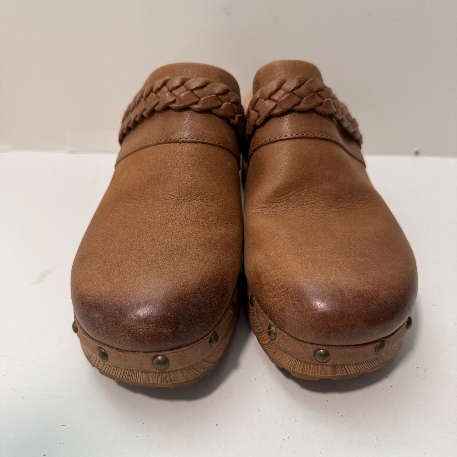 Kork-Ease Womens Tilly Clogs 11 Brown Leather Braided Studded Platform Chunky