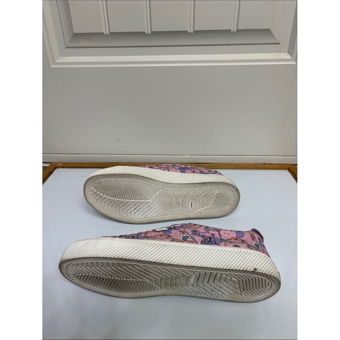 Cariuma Women’s Pink Graphic Slip-On Sneakers with Multi-Color Print