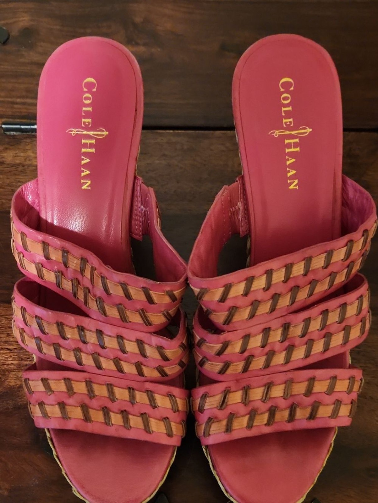 Cole Haan Pink Braided-Strap Slide Mules Sz 8 1/2 B