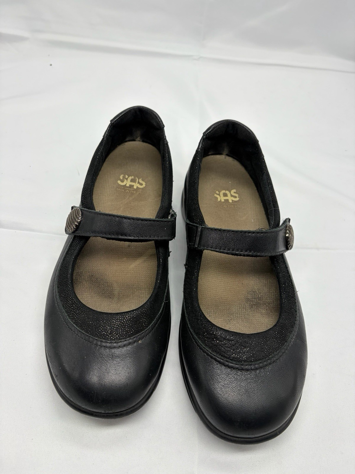 SAS Step Out Mary Jane Shoes Womens 6.5W Wide Black Leather Comfort Flats USA