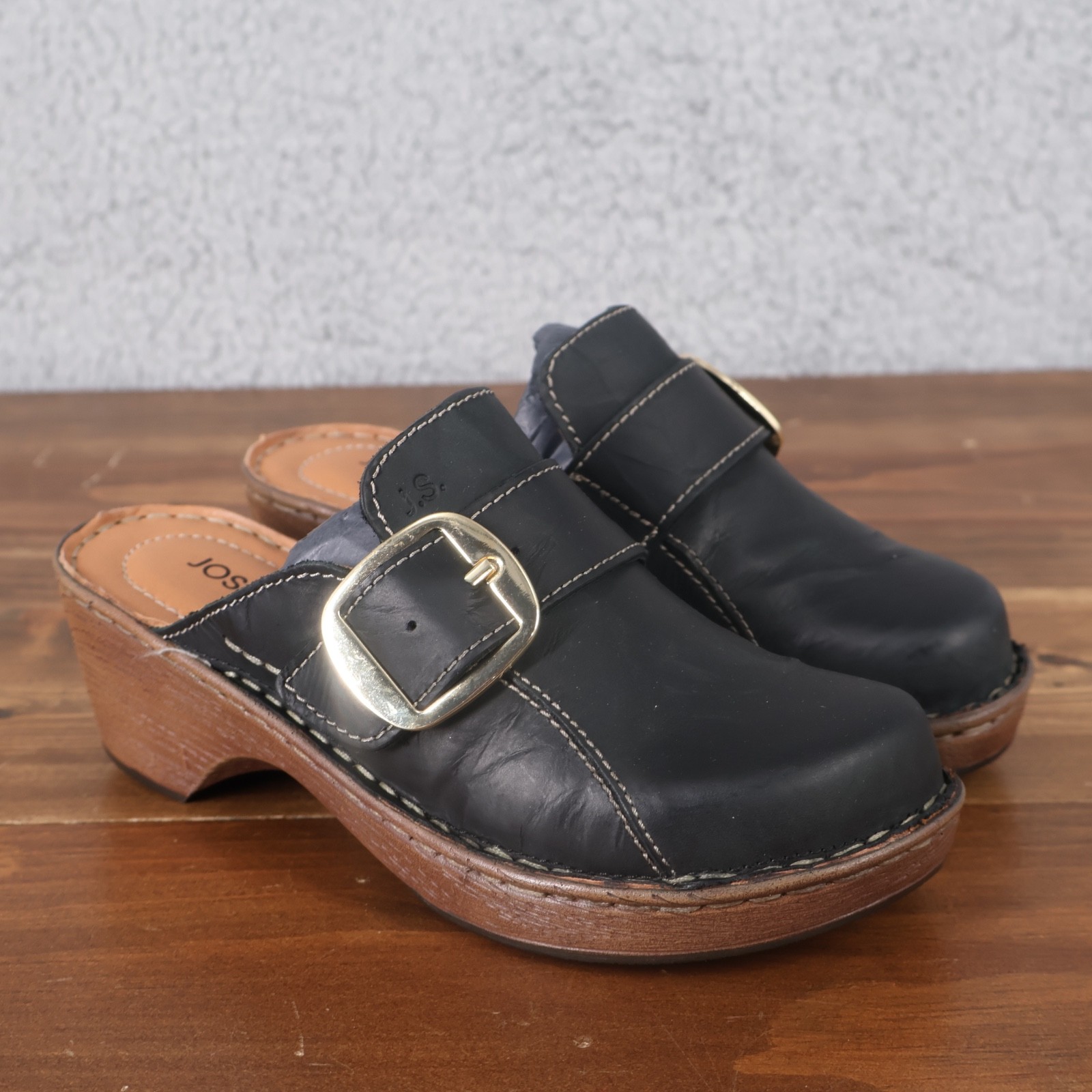 Josef Siebel Shoes Women US 5-5.5 EUR 36 Black Lily Buckle Slip On Clogs Leather