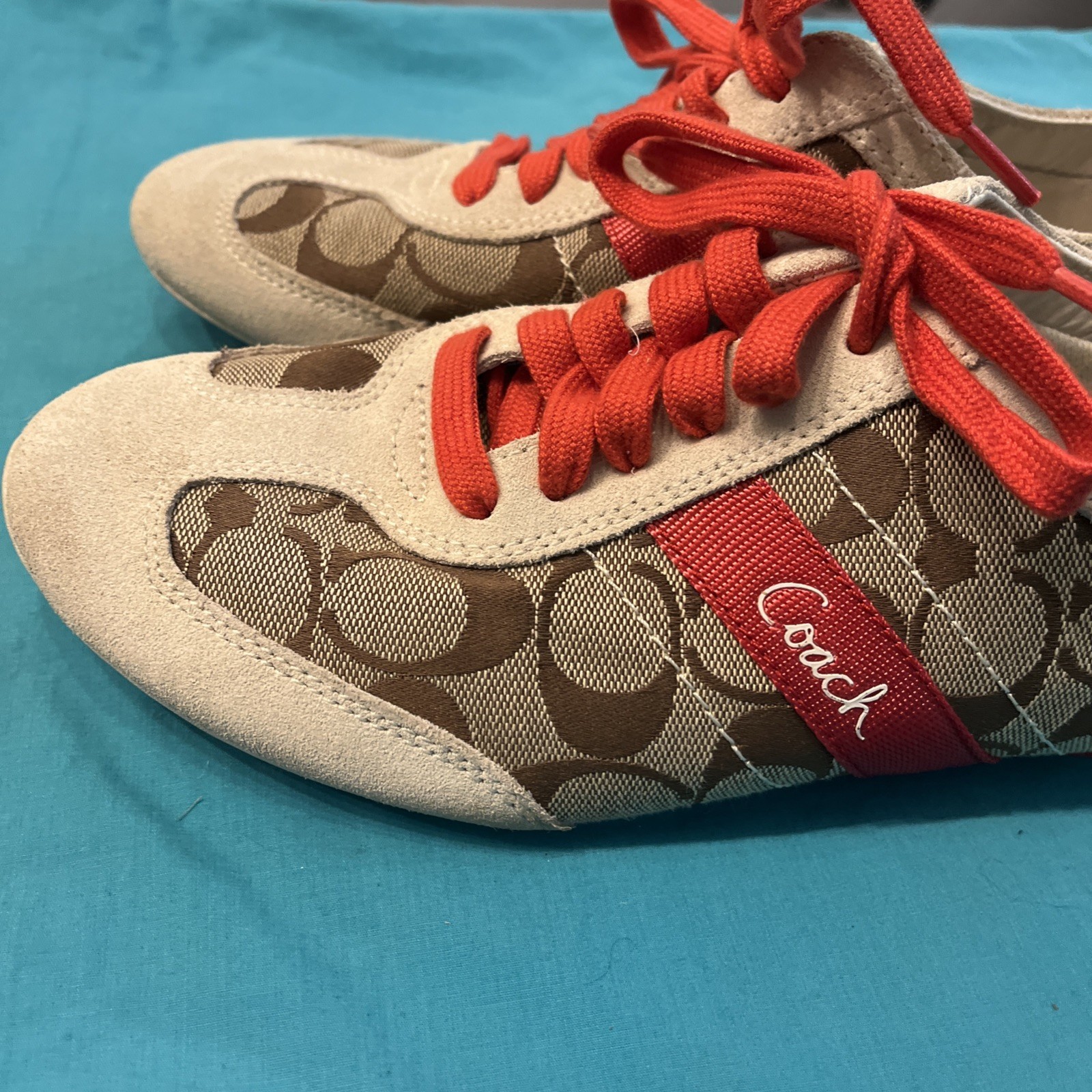 Coach Signature Logo BAYLEE Sneakers Size 9 Suede Leather Canvas Good Cond.