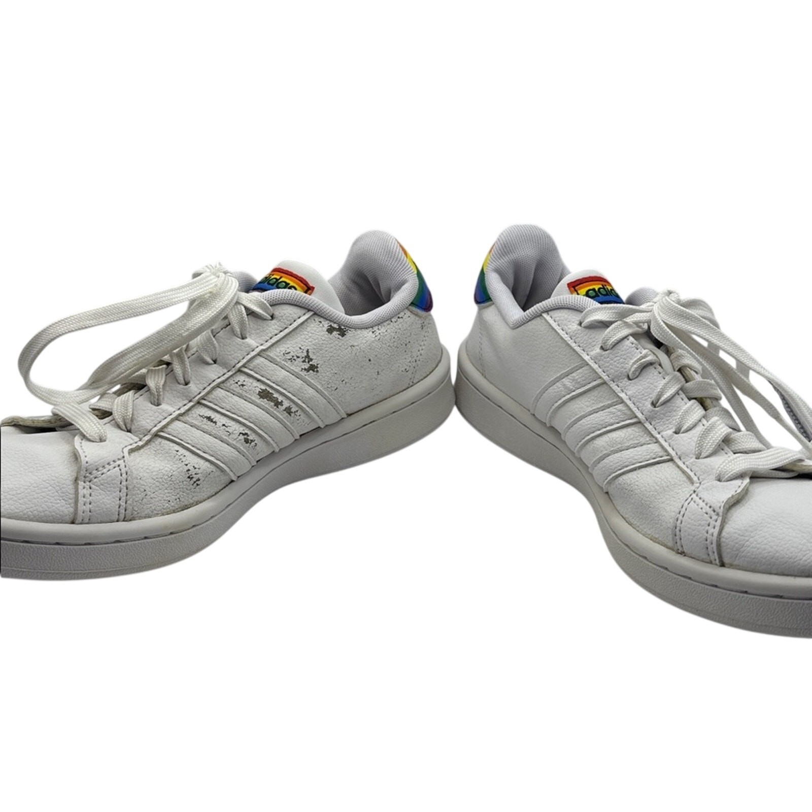Adidas Grand Court Pride Sneakers White Rainbow Heel Women’s Size 7.5 Cloudfoam