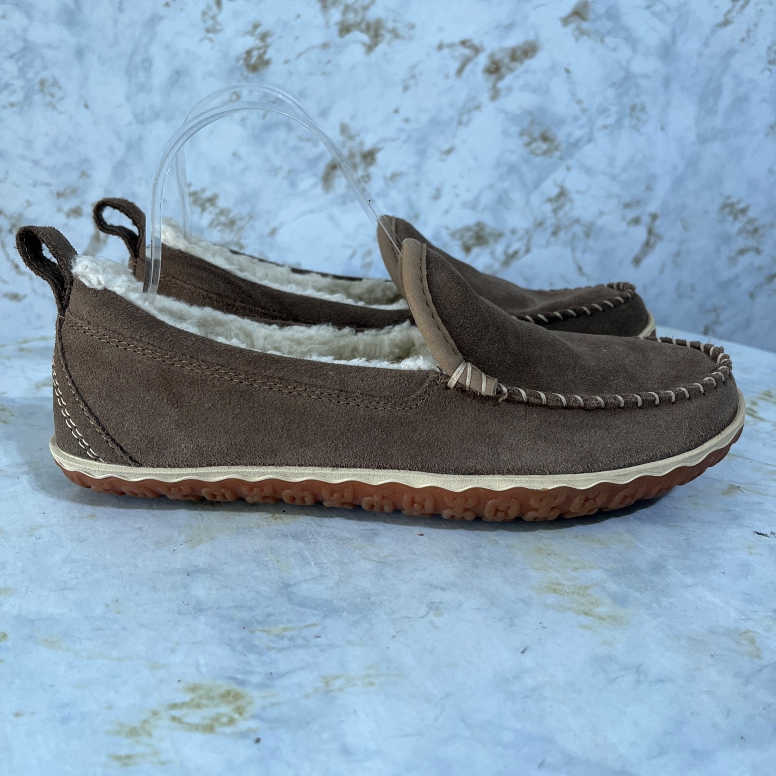 LL Bean Mountain Womens Sz 8 Shoes Brown Suede Fur Lined Comfort Moccasin Loafer