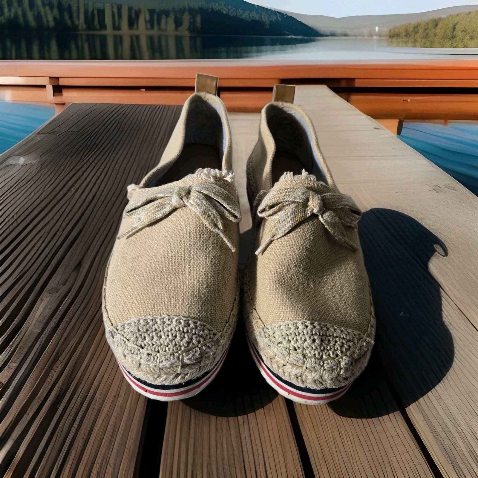 Tommy Hilfiger Espadrilles Tan Canvas 7.5M Comfort Shoe Slip On