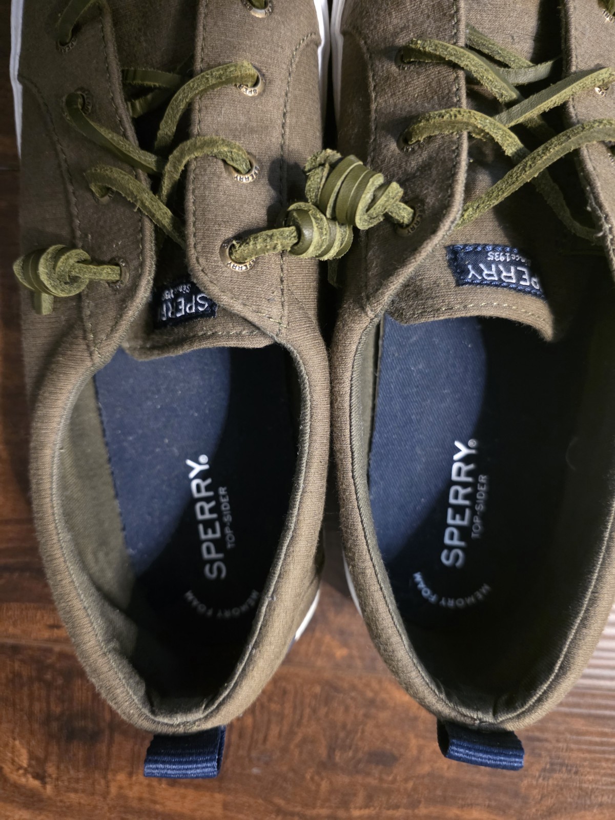 Sperry Top Sider Boat Shoes Womens 10 Crest Army Green Canvas Casual STS85742