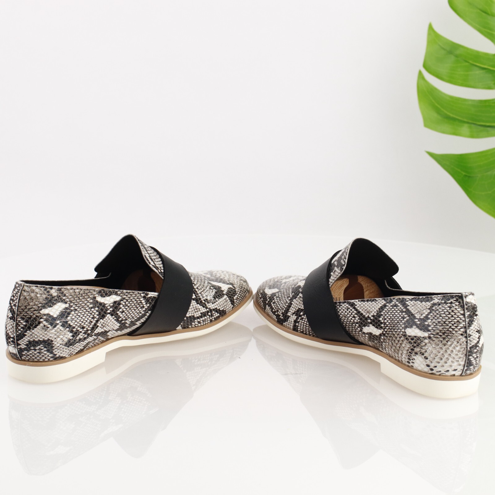 ALL-BLACK Womens Loafer Size 39.5 9 Black Gray Leather Python Slip On Shoe Flat