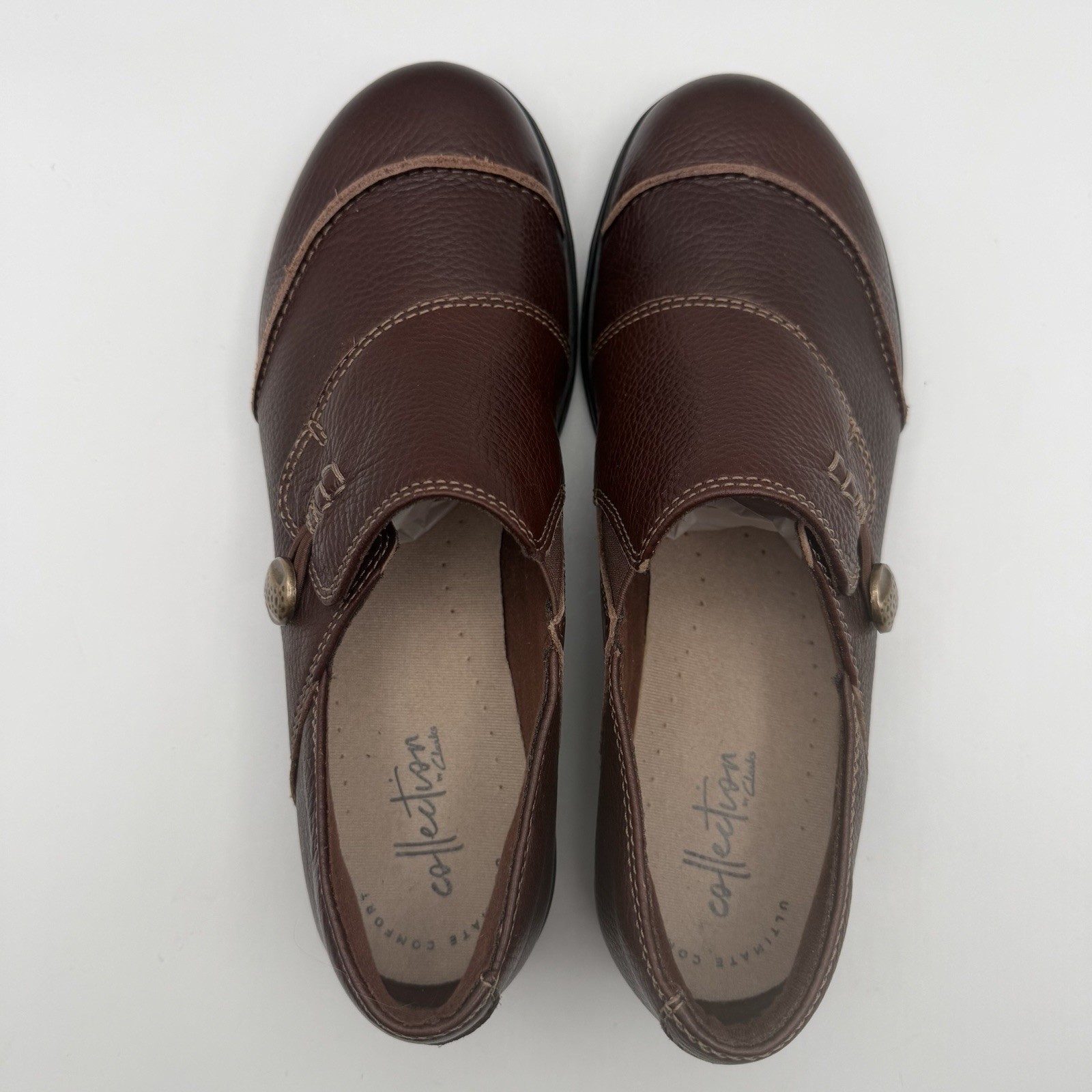 Clarks Cora Poppy Brown Leather Women’s Shoes Sz 7 M Button Loop Loafers
