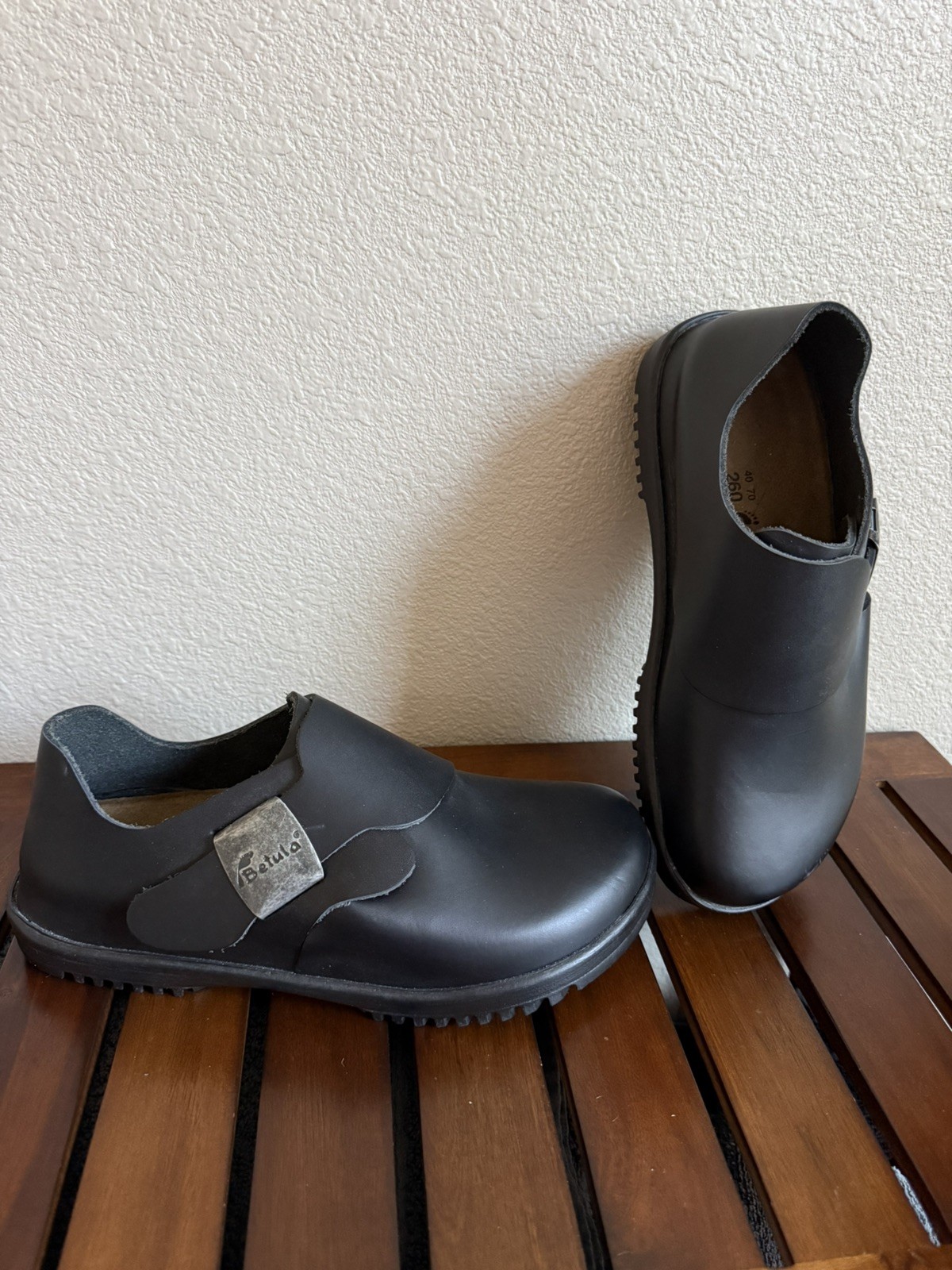 Vintage Birkenstock Betula Charleston EU 40 Blk Lthr Shoes Metal Closure