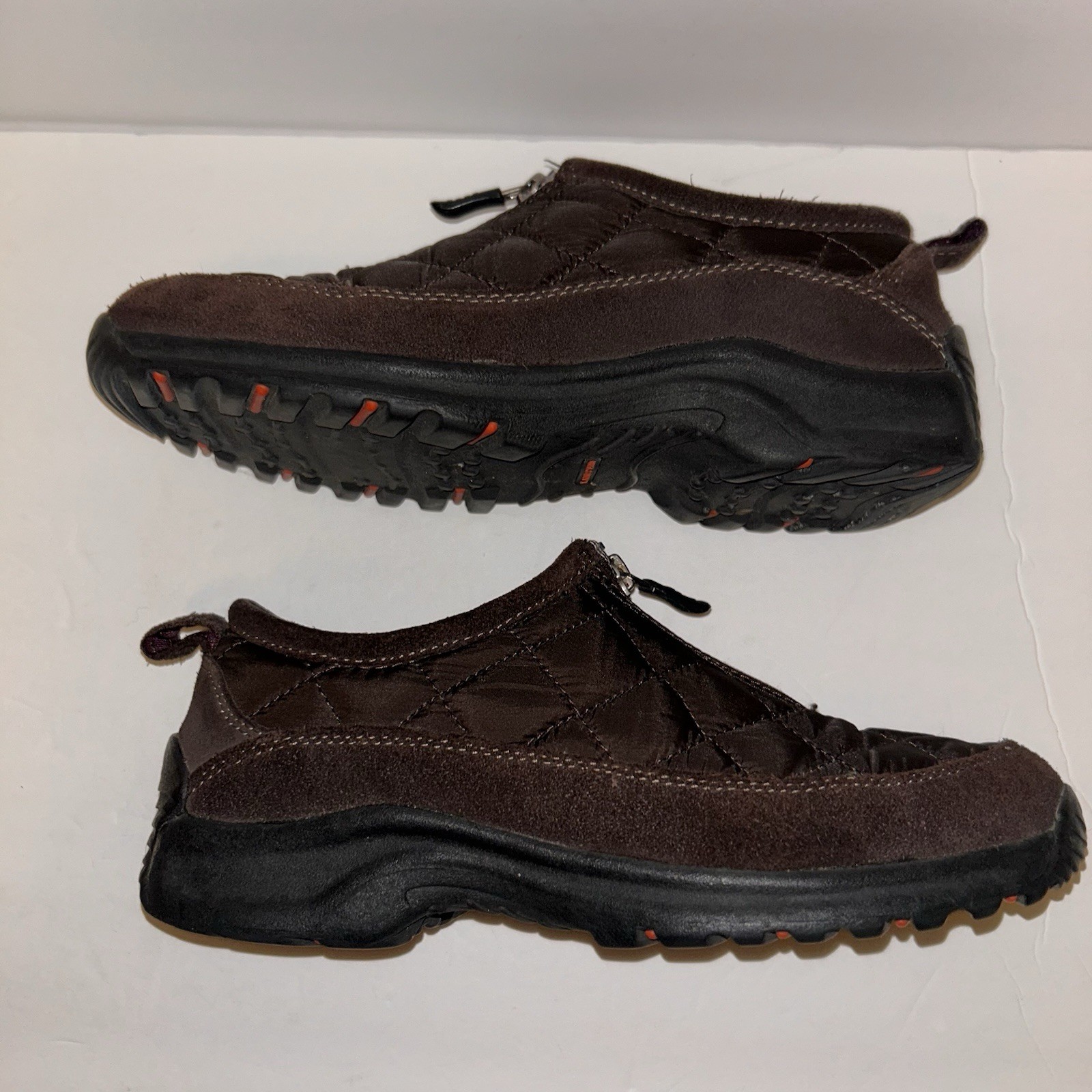 Lands End Women’s Sz 7.5 Brown Suede Hiking Walking Shoes Front Zip 86524