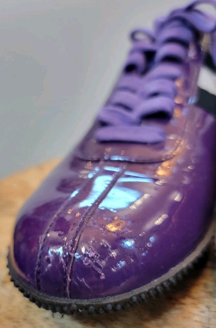 Bally Women’s Purple Shoe 6.5/37 Francisca Frenz Patent Leather Stripe Italy