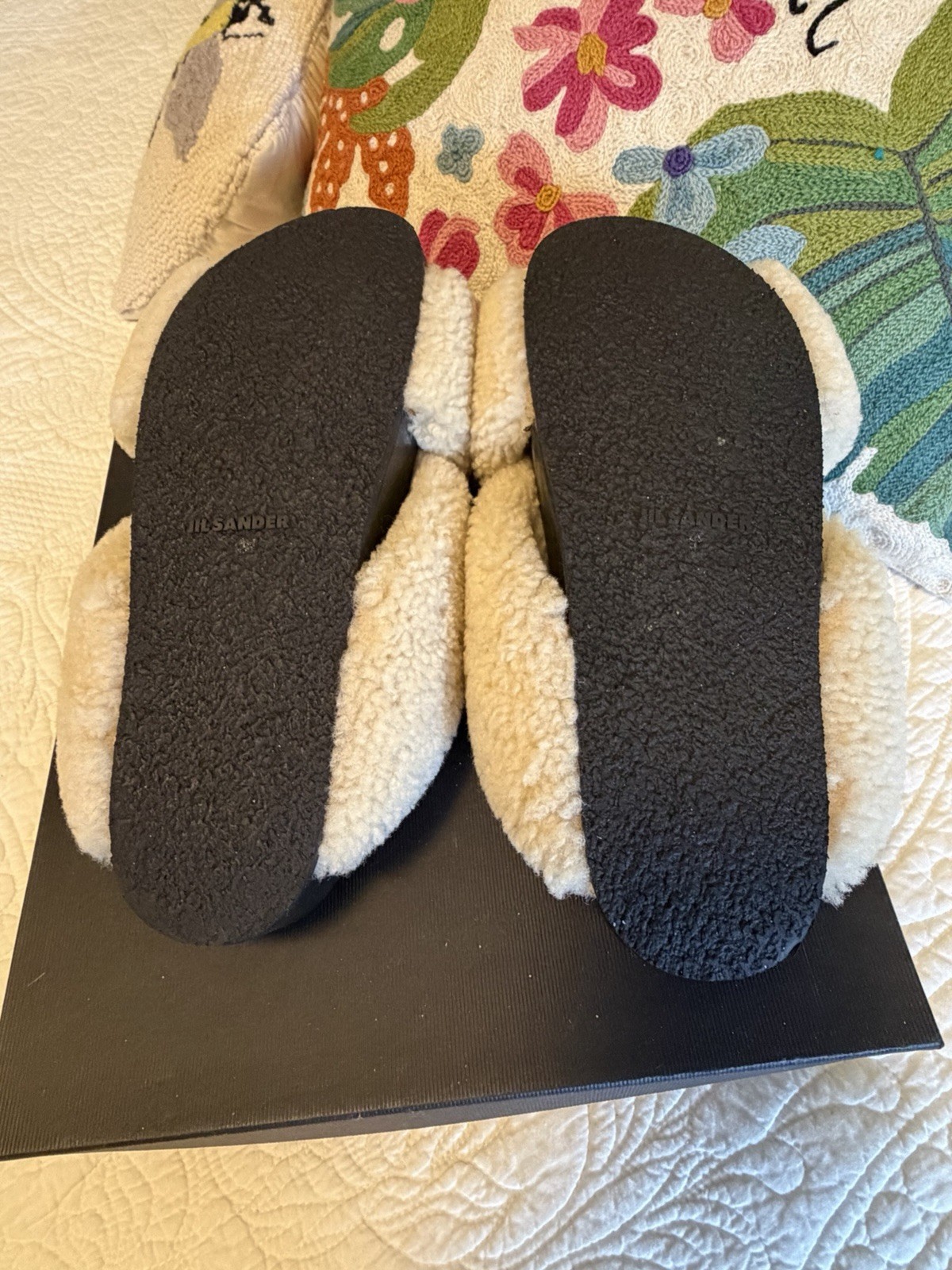 Jil Sander Genuine Shearling, Black Leather Slide, Size 39, Excellent Condition