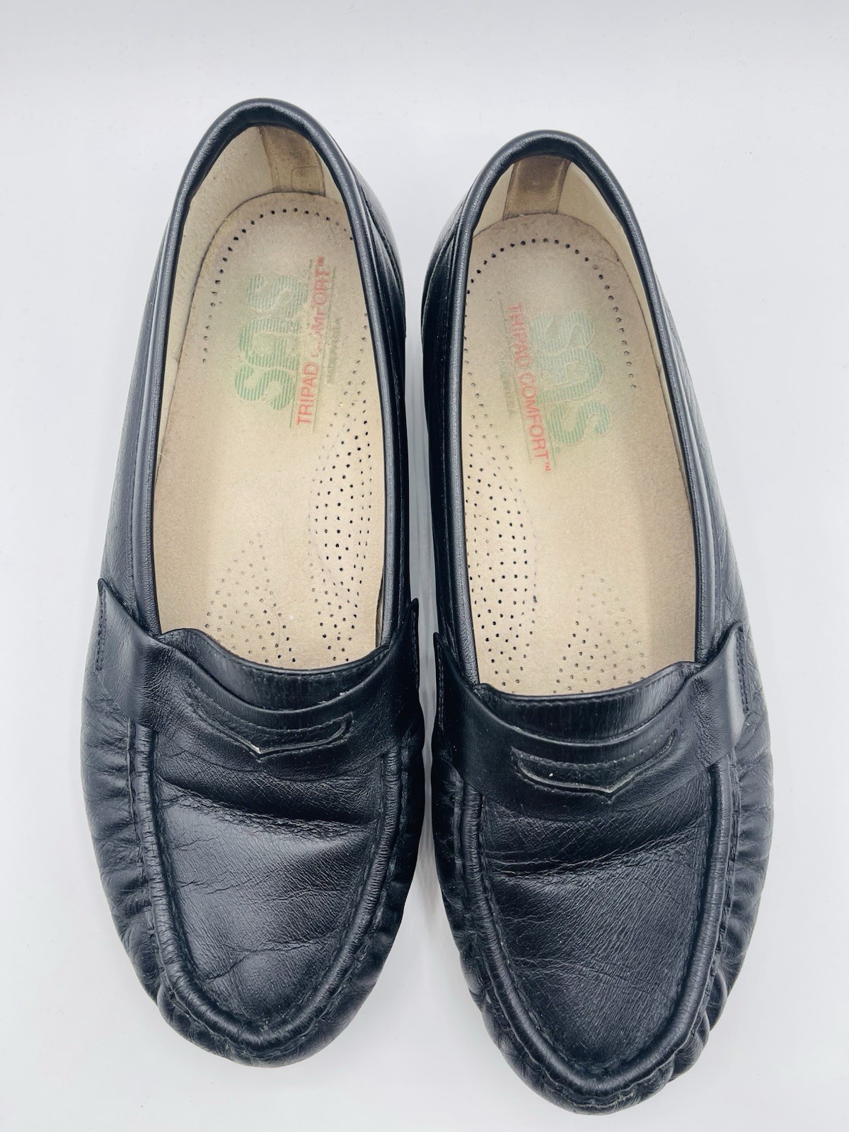 SAS Tripad Comfort Foot Bed Leather Shoes Size Womens 7 Wide Black Loafers USA