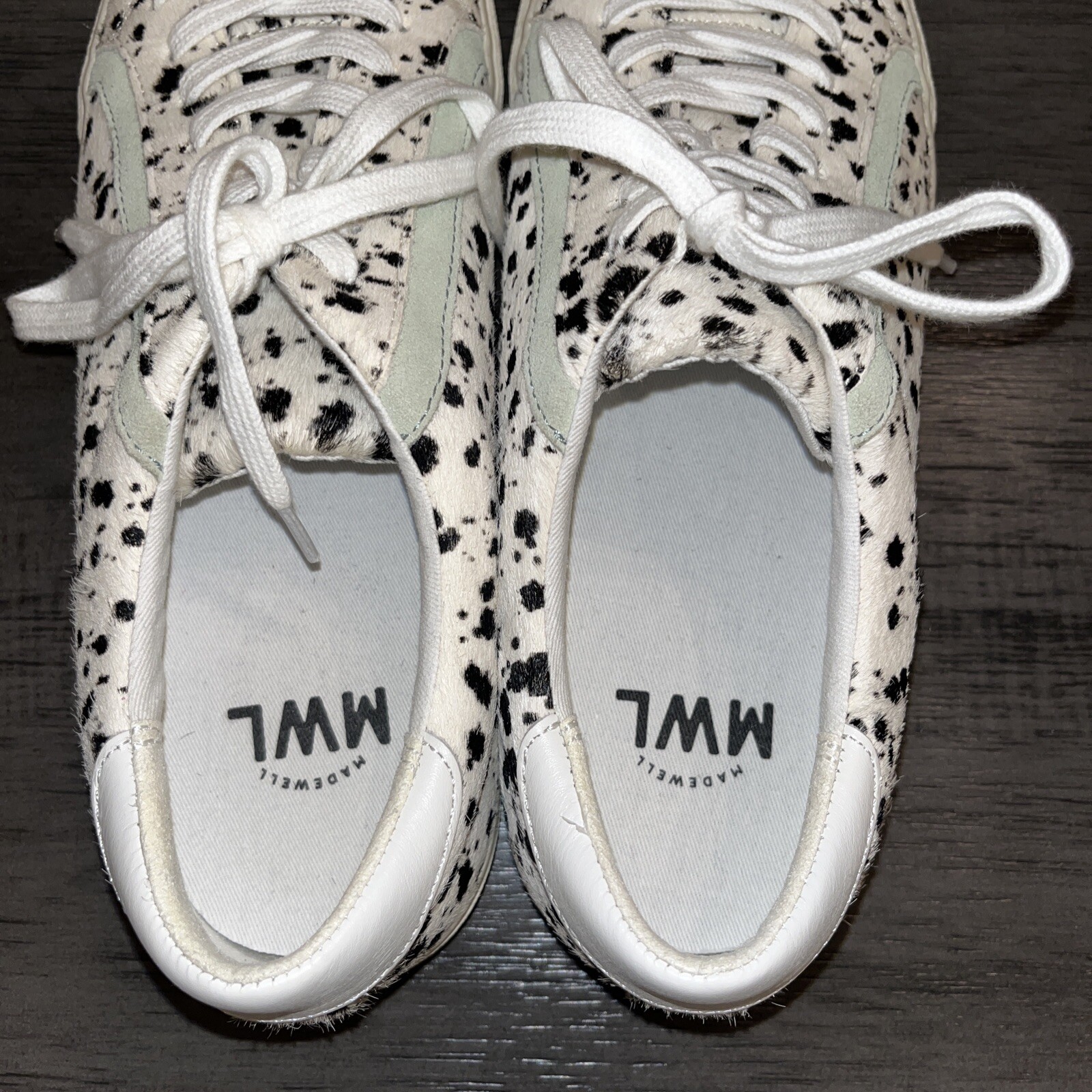 Madewell MWL Calf Hair Sneaker Size 10 White Black Dalmatian Spot Leather Casual
