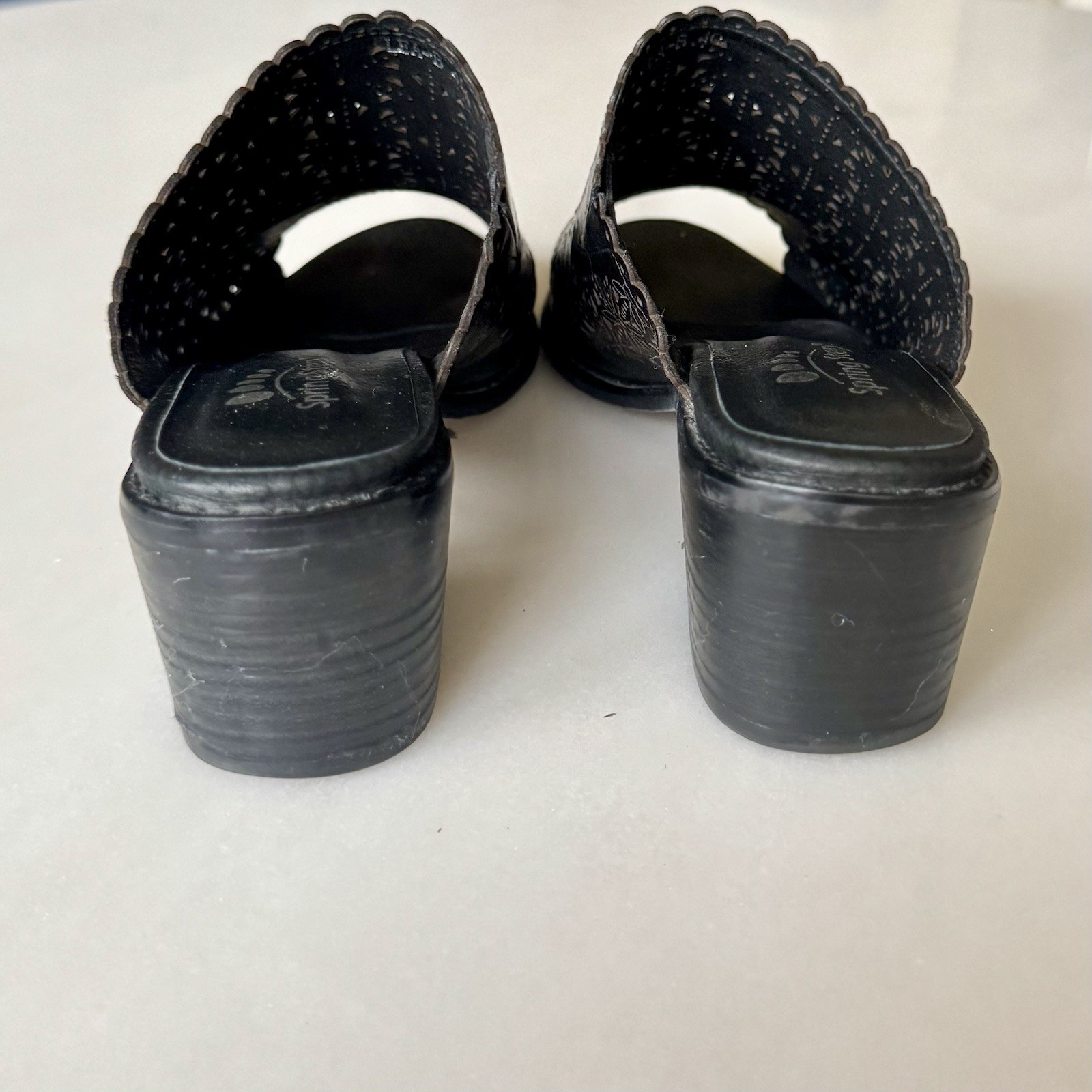 Spring Step Lea Black Leather Mule Laser Cut Open Toe Slip On EU Sz 40 | US Sz 9