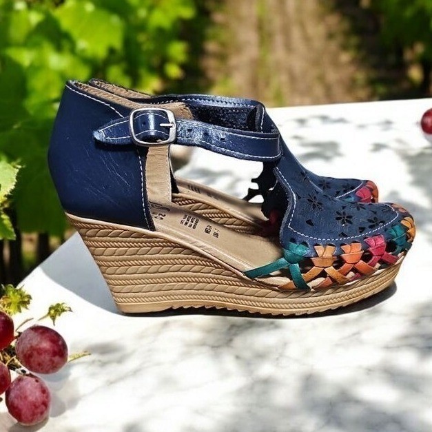 Handmade Mexican Huarache Sandals Floral Multi Color Leather Summer Boho US 8.5