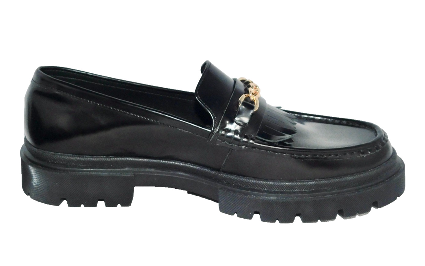 ASOS DESIGN Chunky Platform Kilty Chain Loafer Women Size 11 Black Patent
