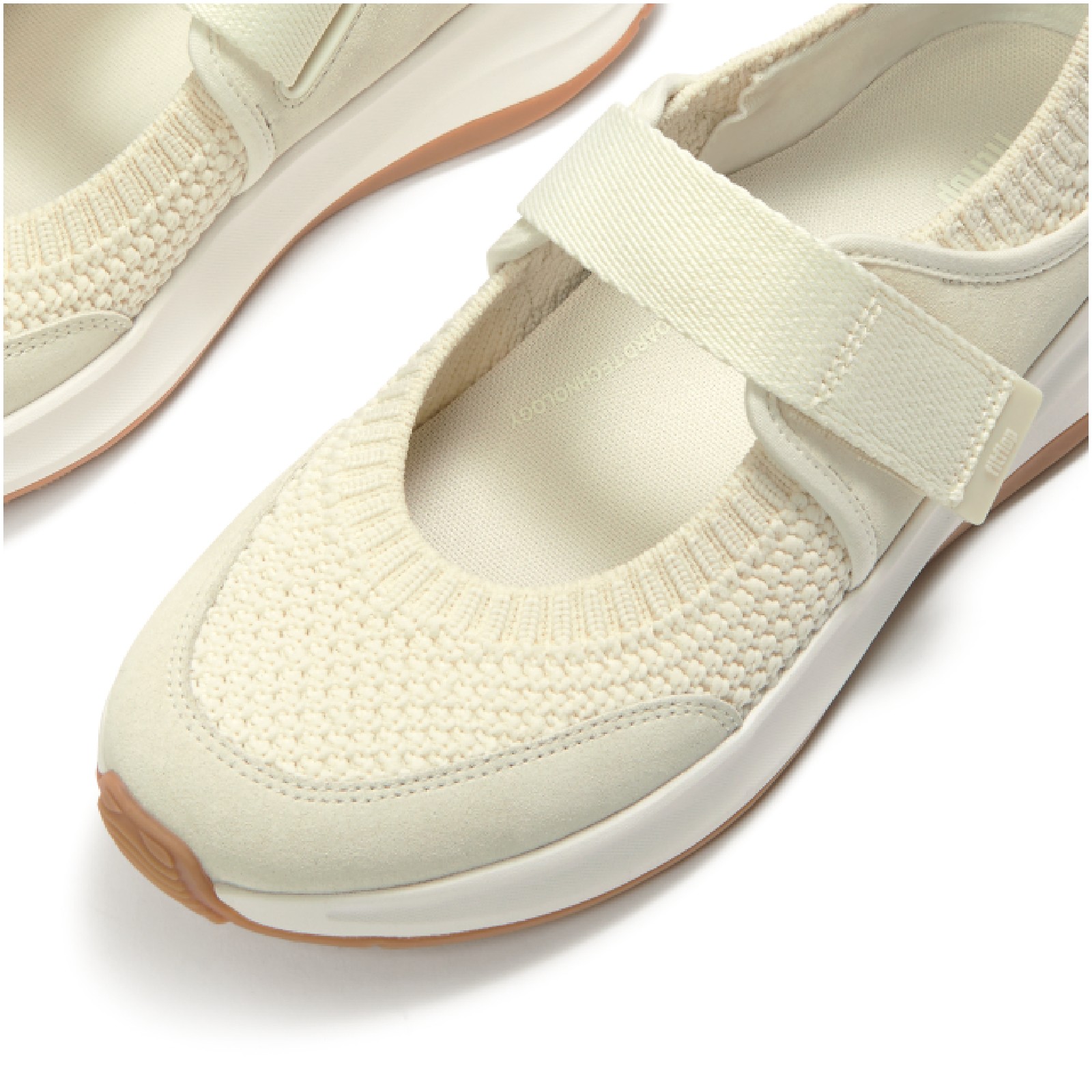 FITFLOP Women’s F-Mode Flow Knit/Suede Cream Mary Janes Sneakers (A1A-477)