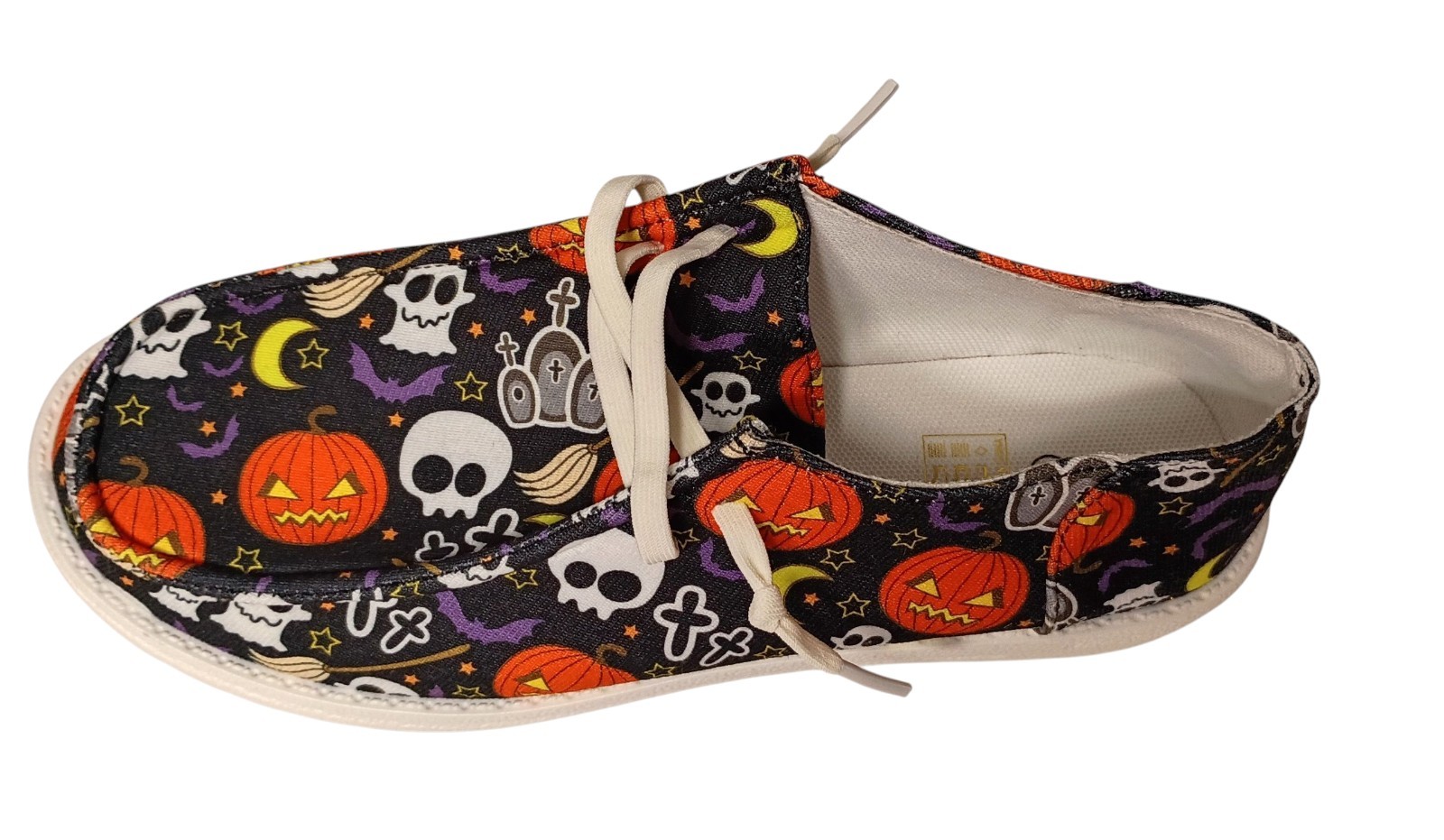 Fashion Sneakers Womens 10 Halloween Canvas Slip On Shoes Pumpkins Ghost Bats