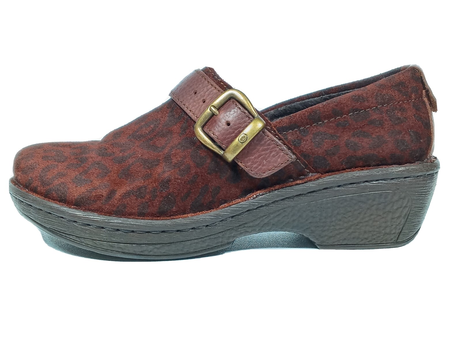Born Women’s Glendell Brown Leopard Slip On Clog Shoes B64857 Size 8 EU 39 Good