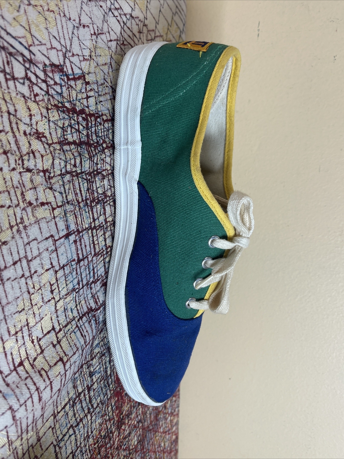 Vintage ESPRIT sz 7.5 Canvas Shoes Sneakers Color Block 80s 90s Retro Green Blue